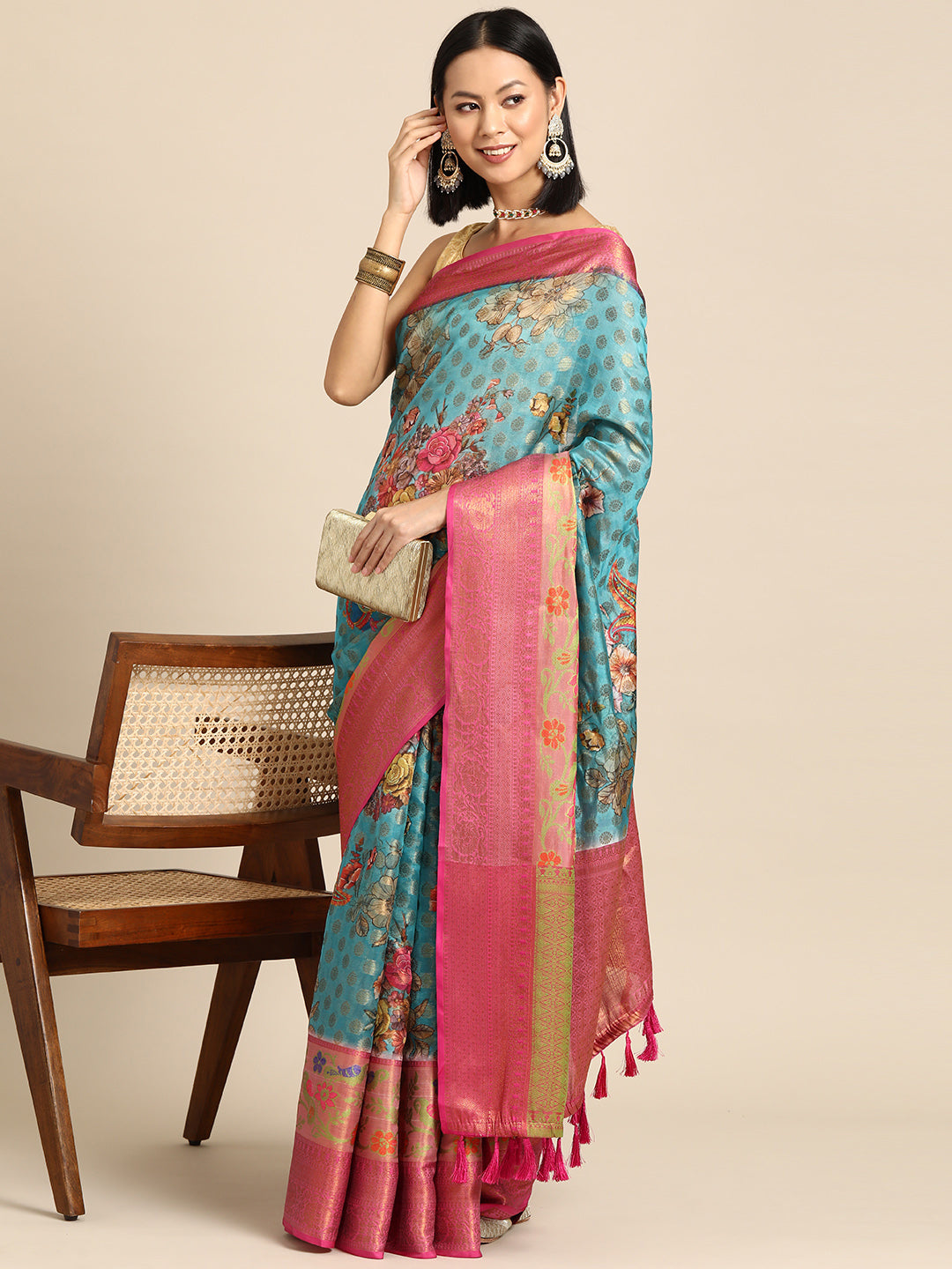 Kanjivaram Silk Zari Woven Digital Printed Saree