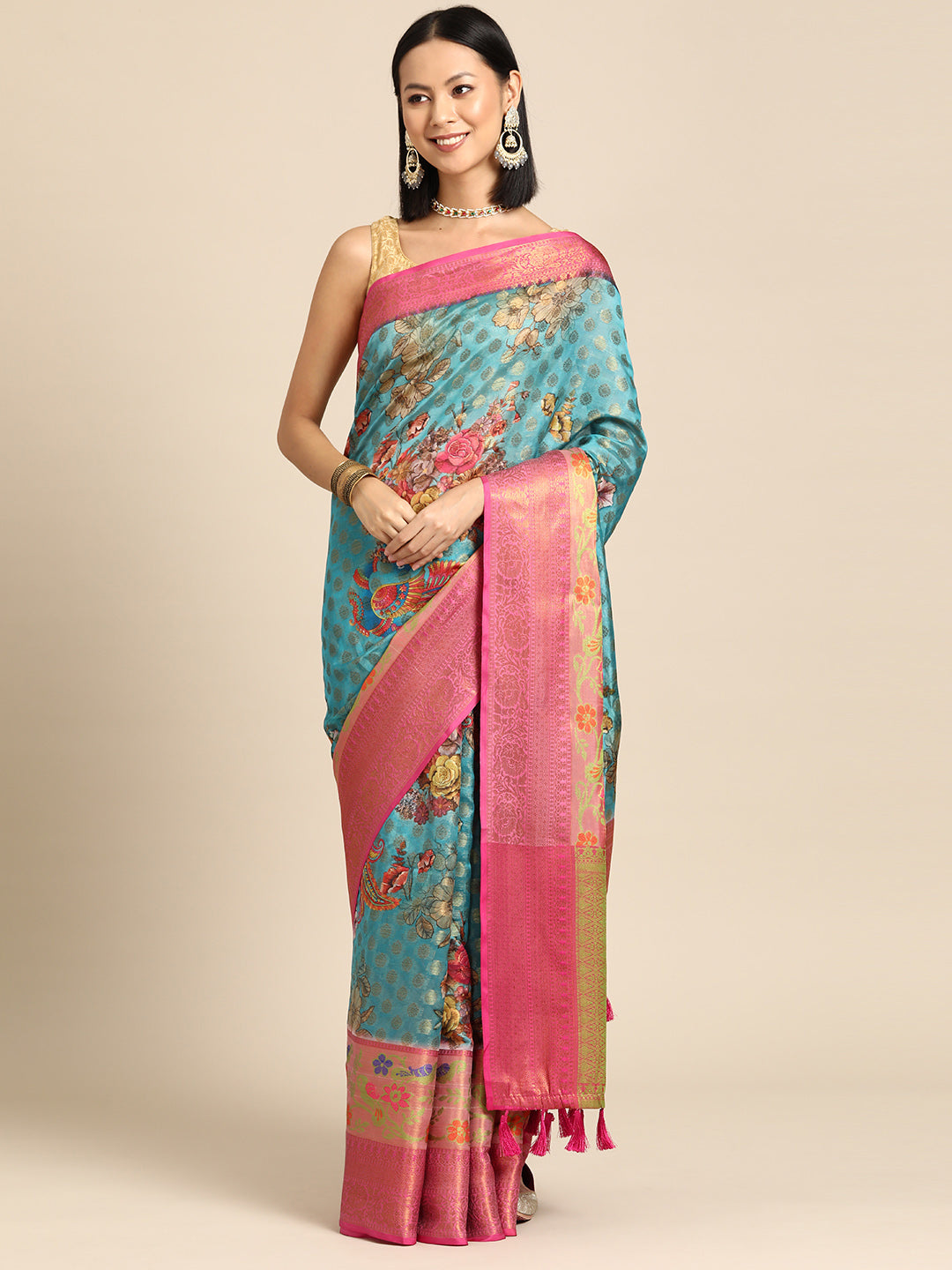 Kanjivaram Silk Zari Woven Digital Printed Saree