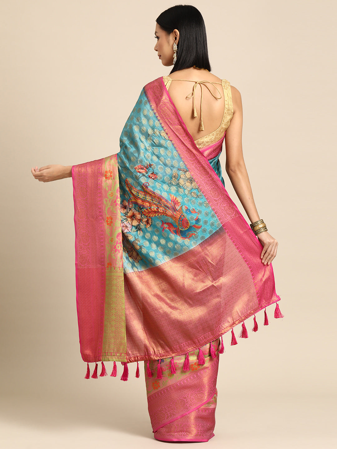 Kanjivaram Silk Zari Woven Digital Printed Saree