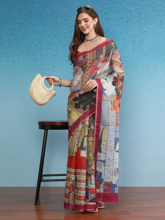 Cotton Zari Tissue Printed Saree