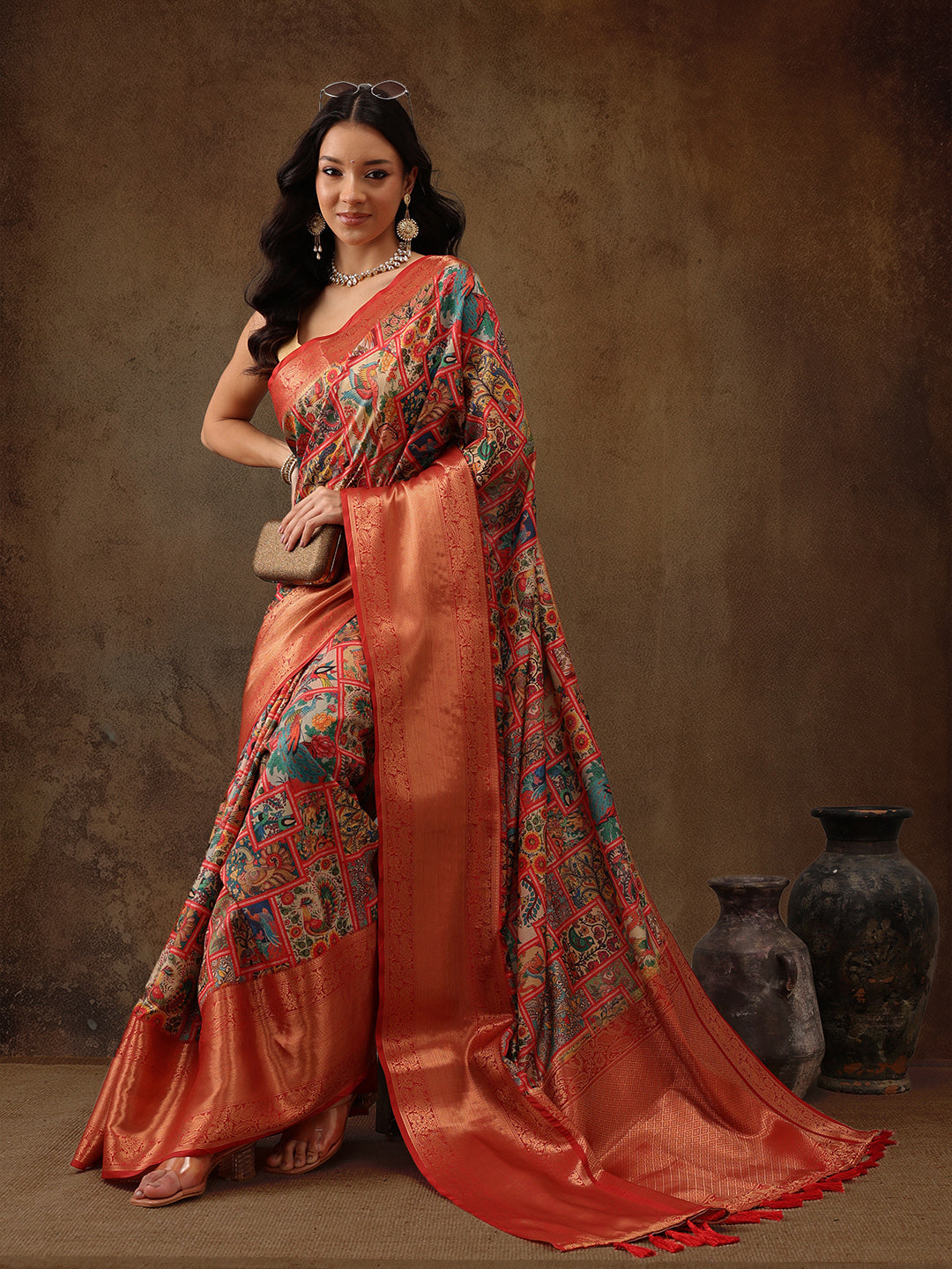 Kanjeevaram Pattu Zari Woven Border Digital Printed Saree