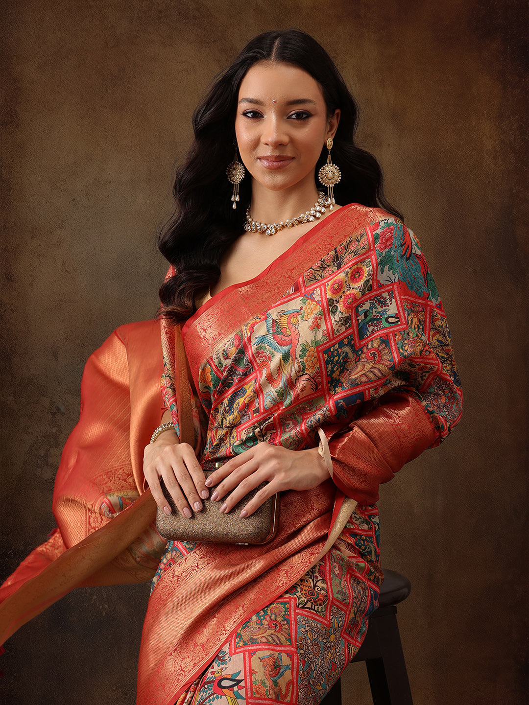 Kanjeevaram Pattu Zari Woven Border Digital Printed Saree