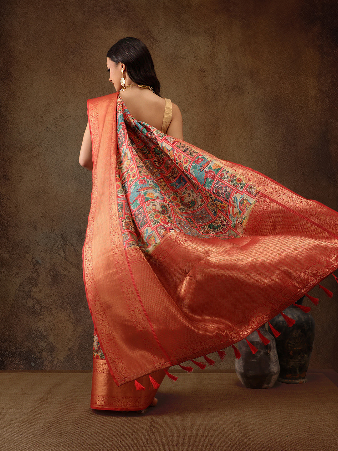 Kanjeevaram Pattu Zari Woven Border Digital Printed Saree