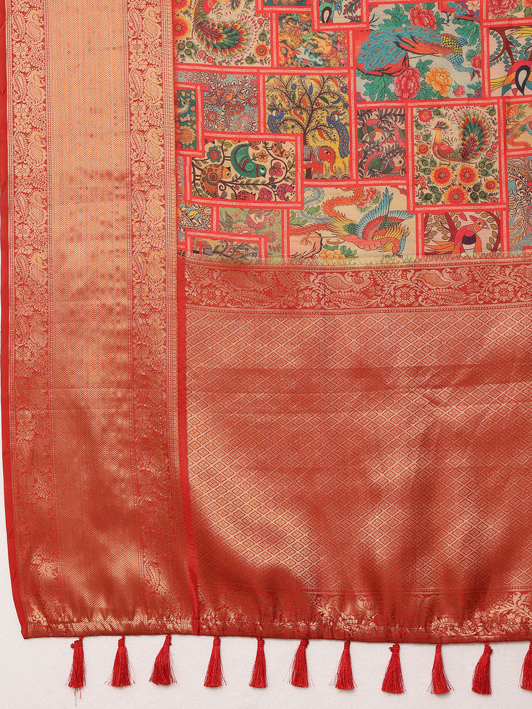Kanjeevaram Pattu Zari Woven Border Digital Printed Saree