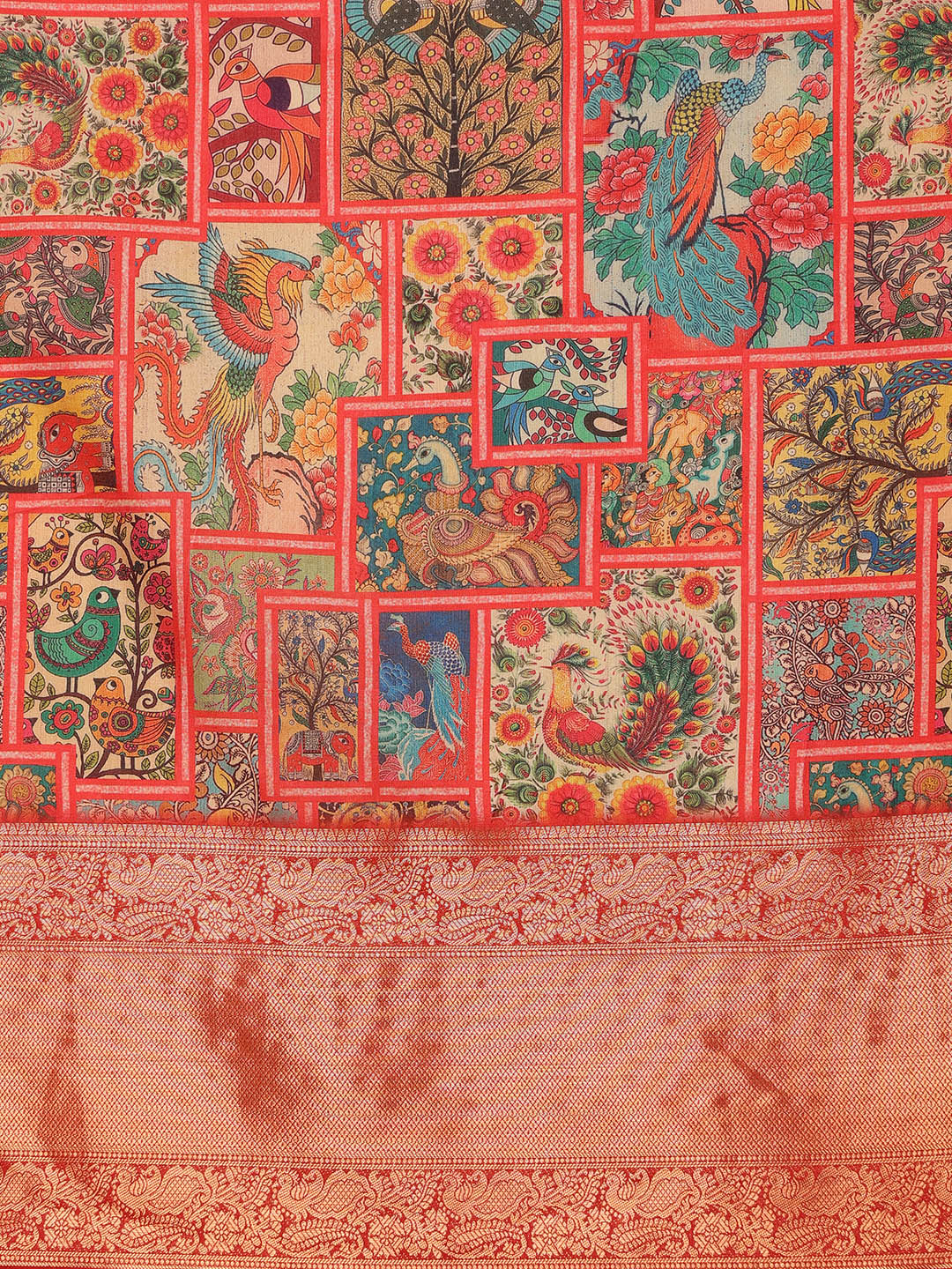 Kanjeevaram Pattu Zari Woven Border Digital Printed Saree