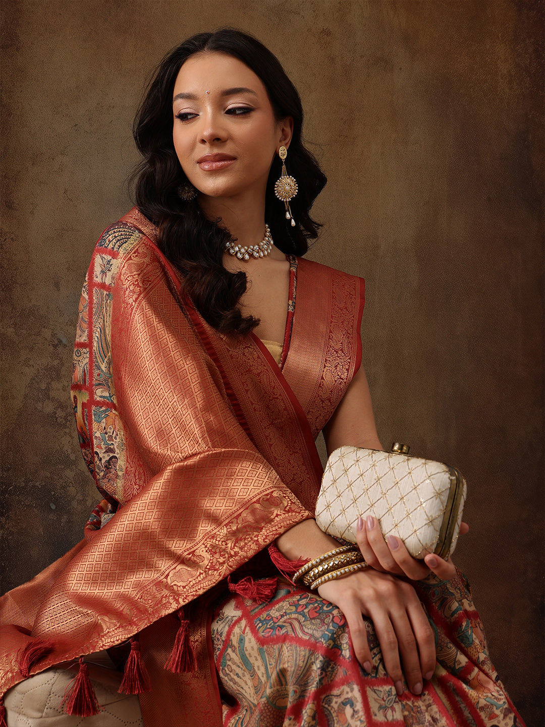 Kanjeevaram Pattu Zari Woven Border Digital Printed Saree