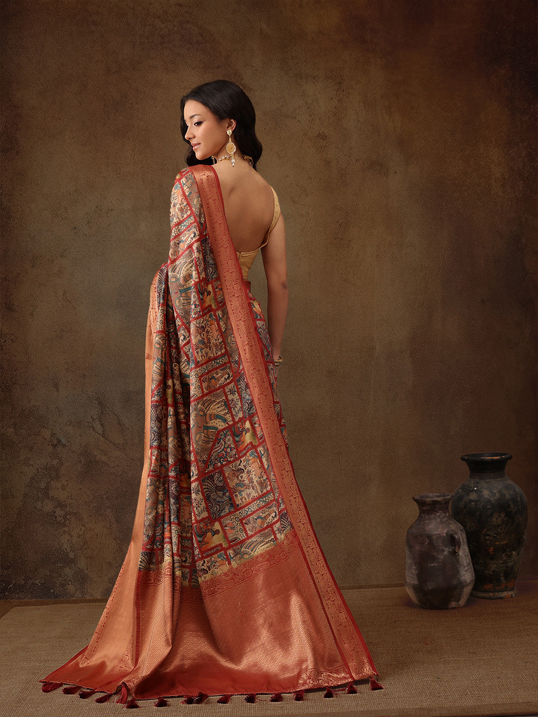 Kanjeevaram Pattu Zari Woven Border Digital Printed Saree