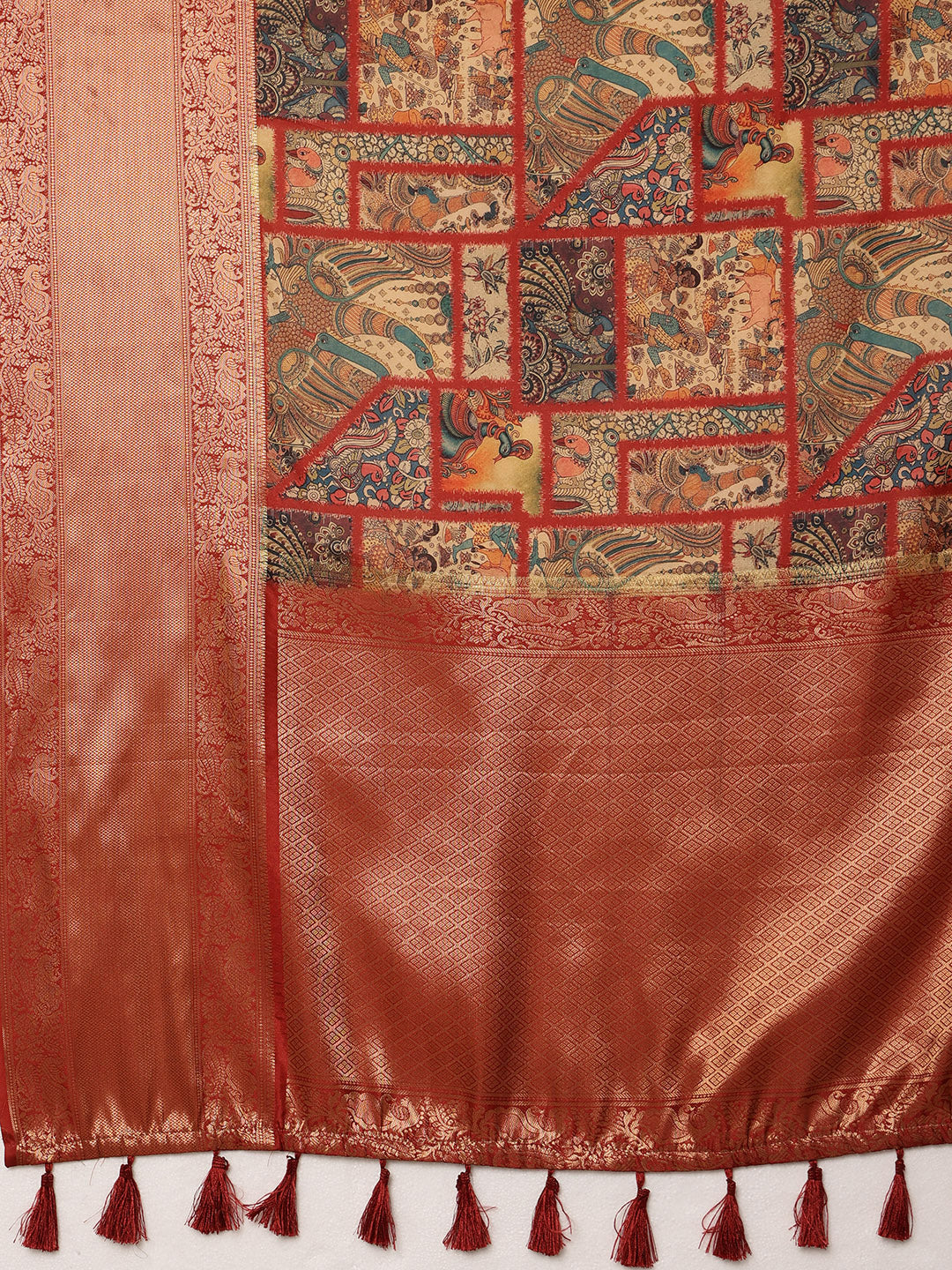 Kanjeevaram Pattu Zari Woven Border Digital Printed Saree