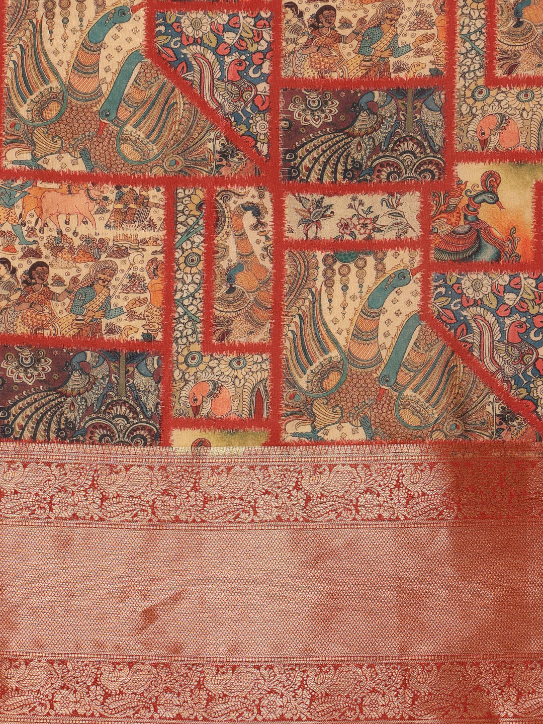 Kanjeevaram Pattu Zari Woven Border Digital Printed Saree