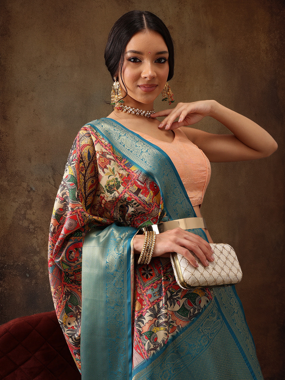 Kanjeevaram Pattu Zari Woven Border Digital Printed Saree