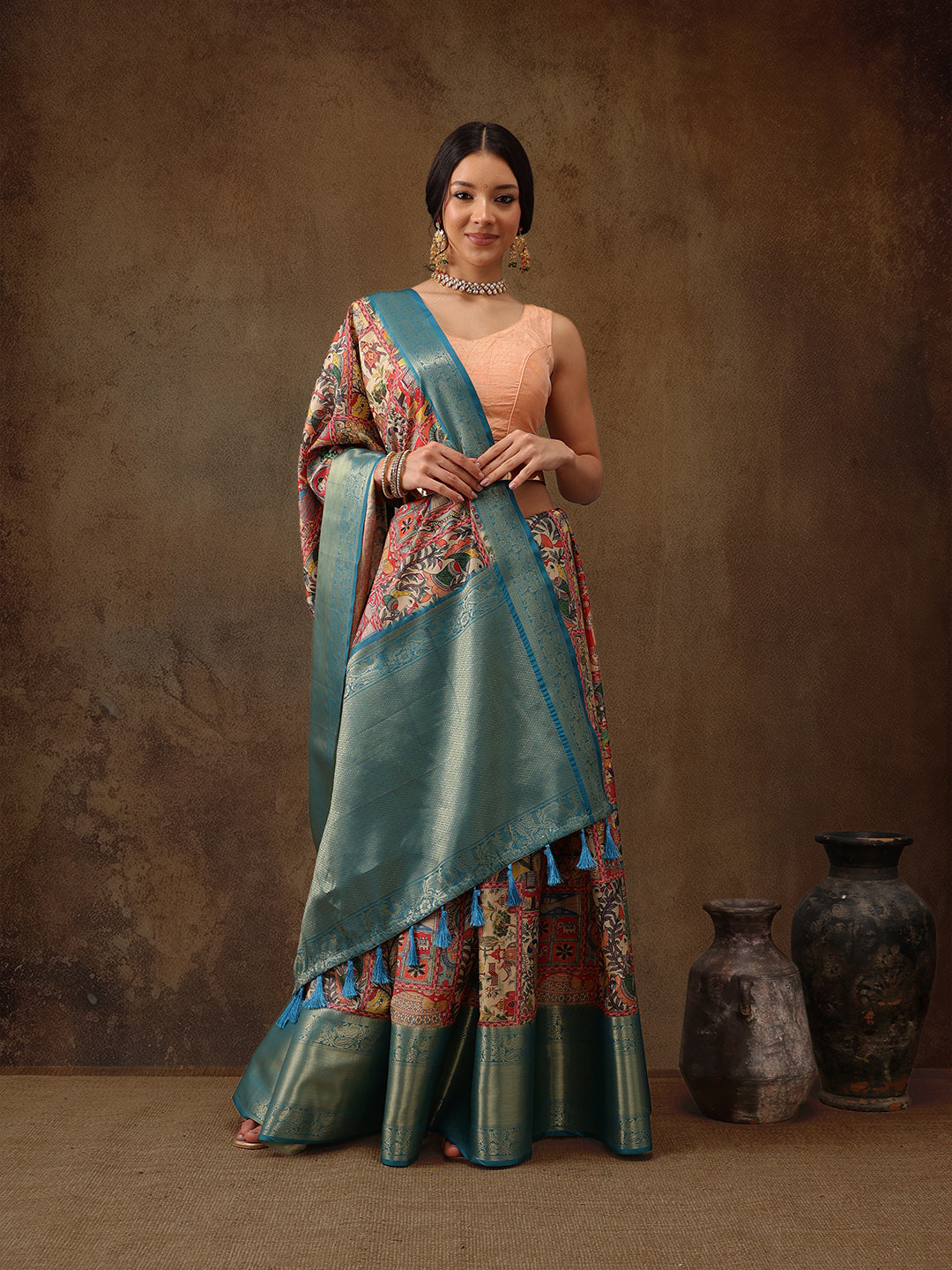 Kanjeevaram Pattu Zari Woven Border Digital Printed Saree