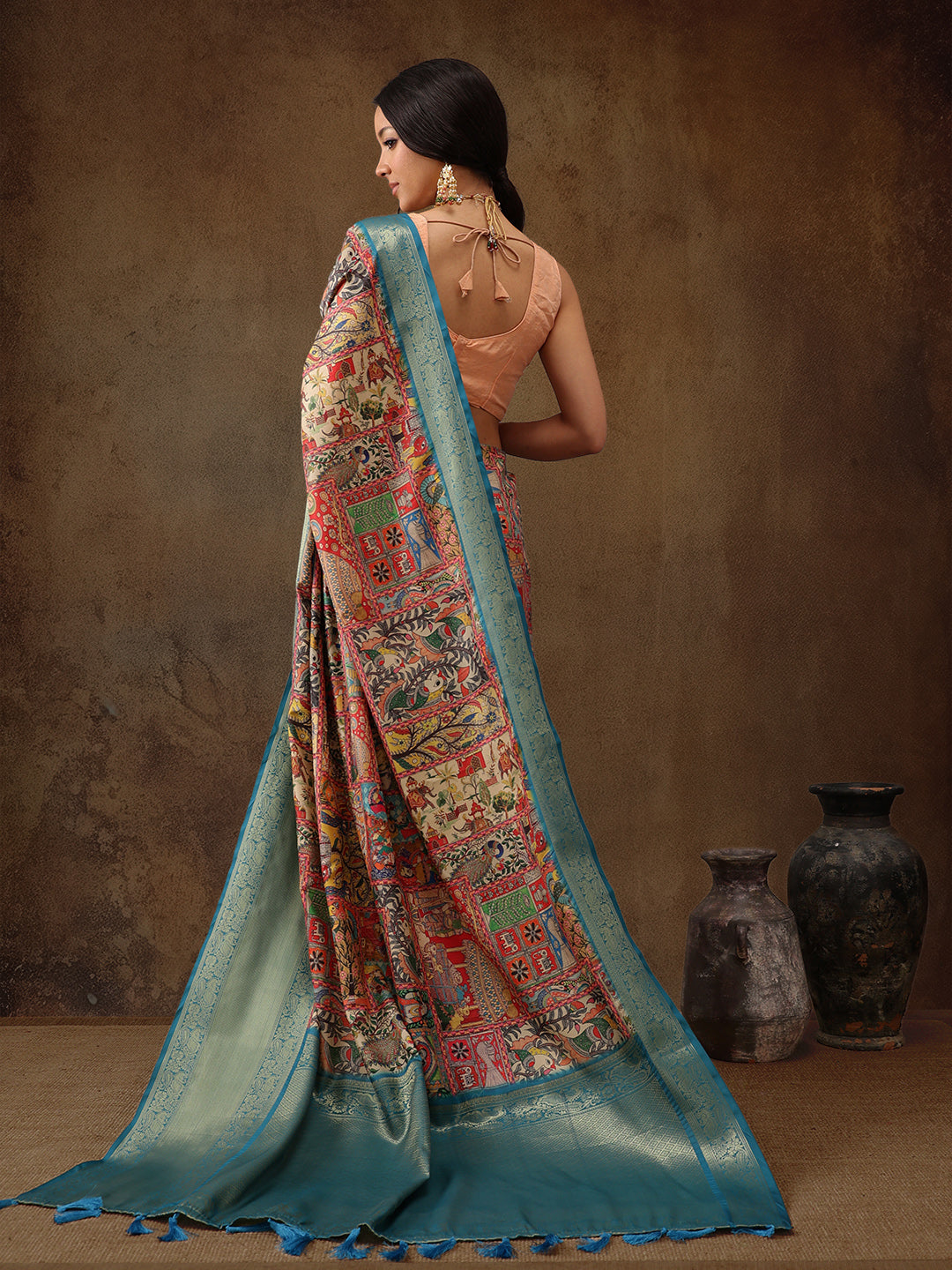 Kanjeevaram Pattu Zari Woven Border Digital Printed Saree