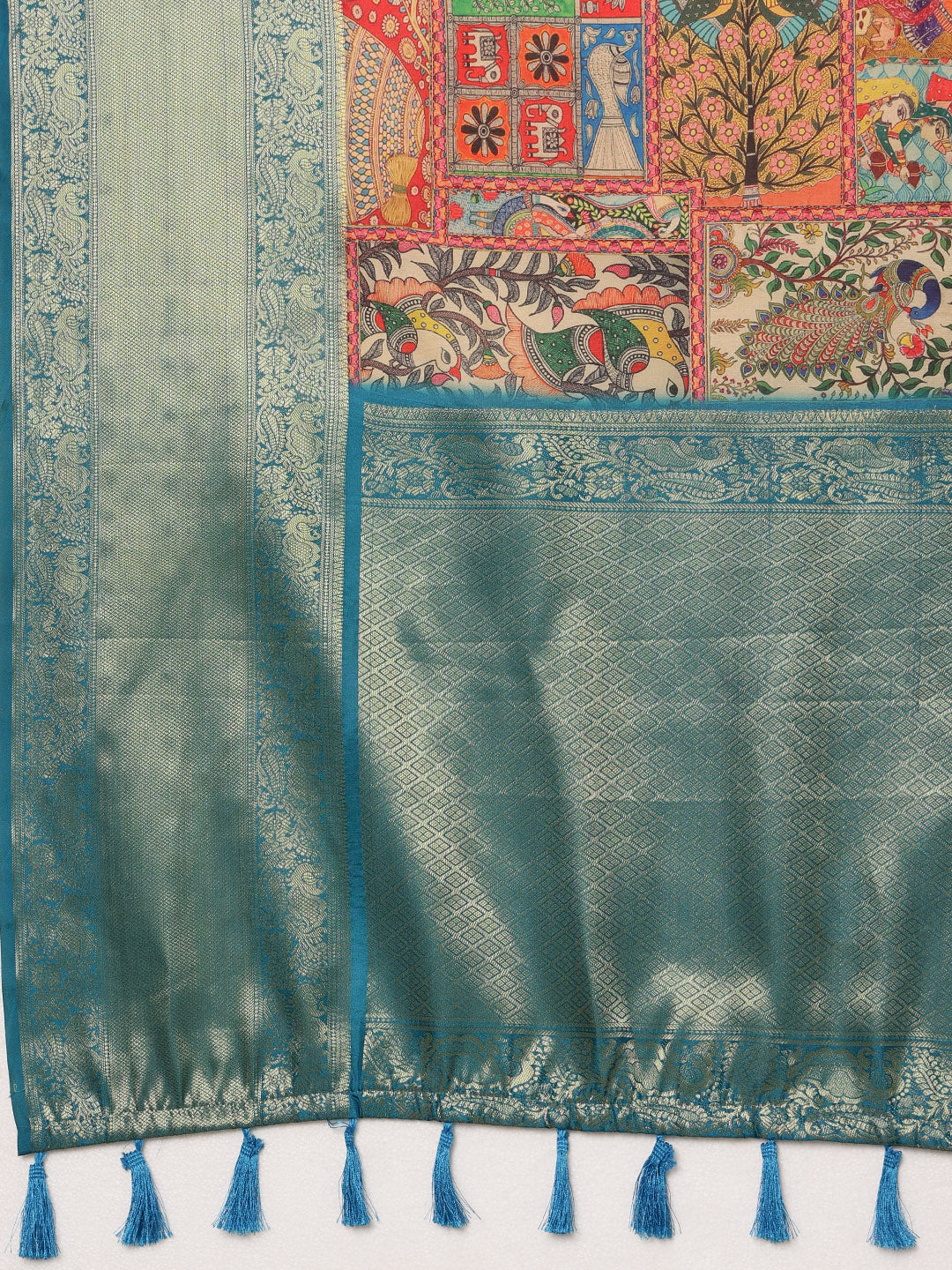 Kanjeevaram Pattu Zari Woven Border Digital Printed Saree