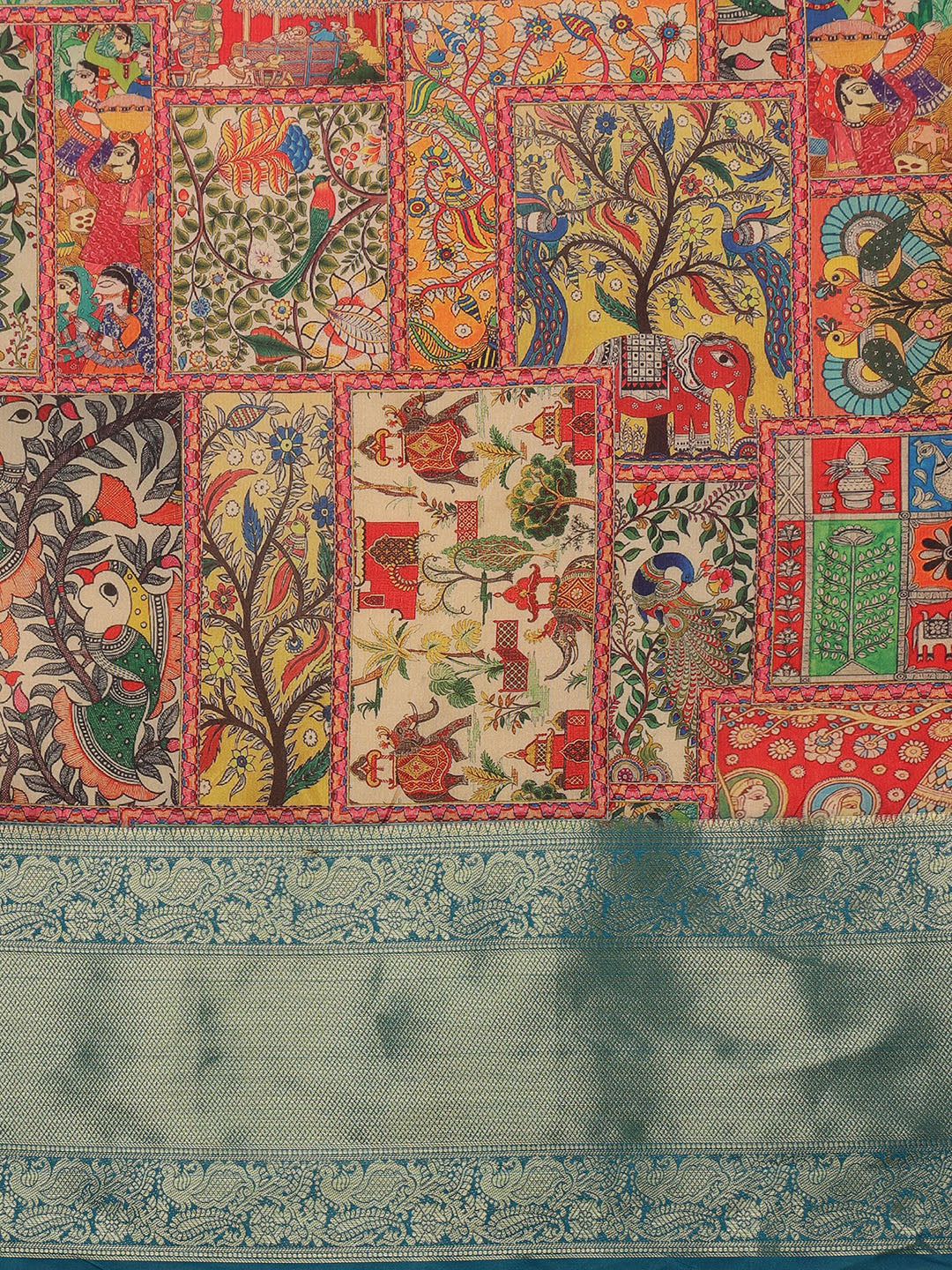 Kanjeevaram Pattu Zari Woven Border Digital Printed Saree