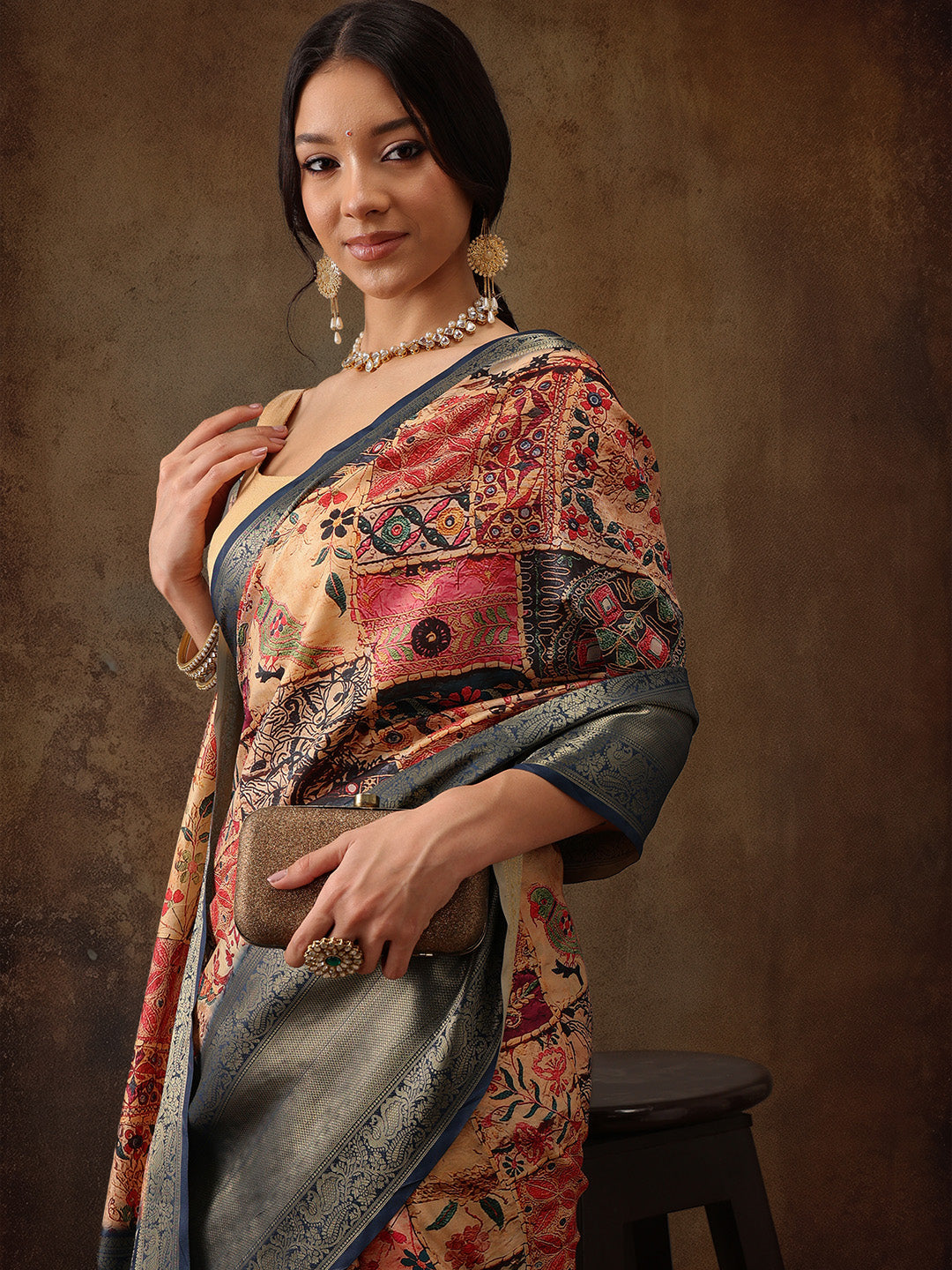 Kanjeevaram Pattu Zari Woven Border Digital Printed Saree