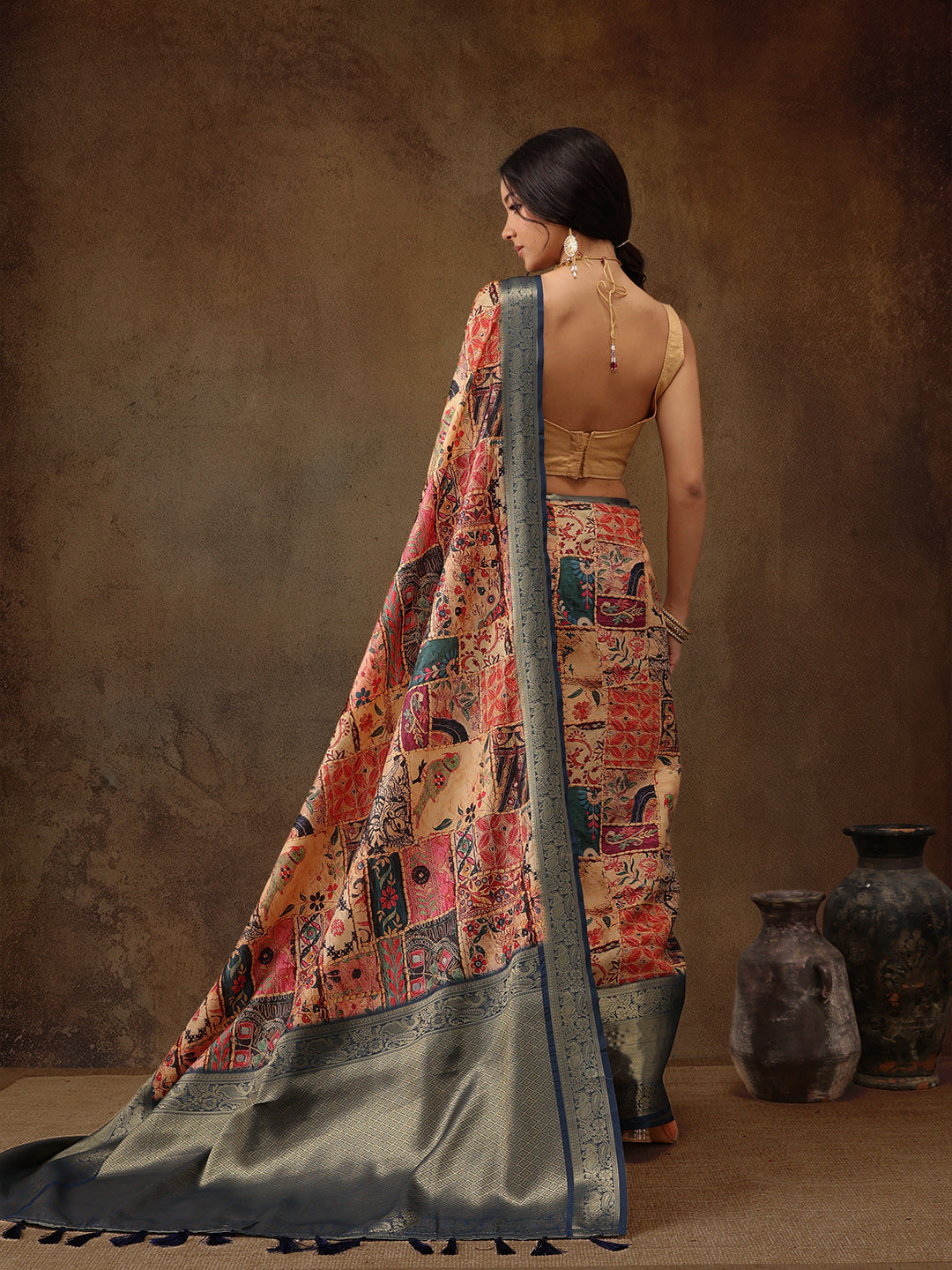 Kanjeevaram Pattu Zari Woven Border Digital Printed Saree
