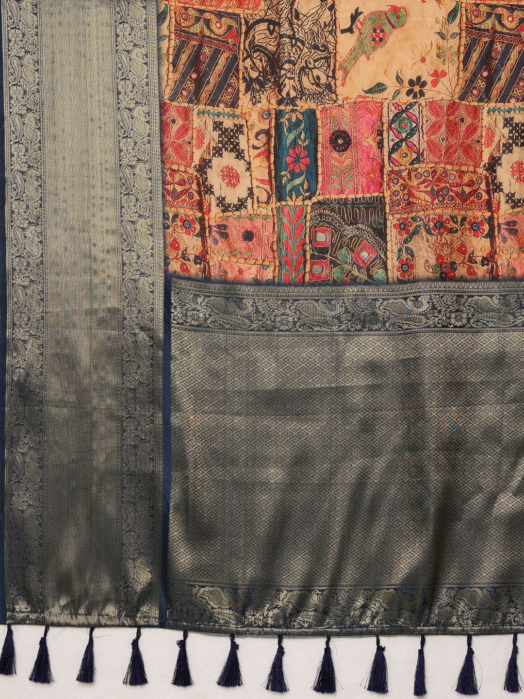 Kanjeevaram Pattu Zari Woven Border Digital Printed Saree