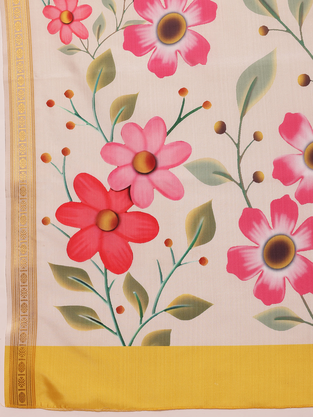 Onam Special Floral Printed Silk Kasavu Saree