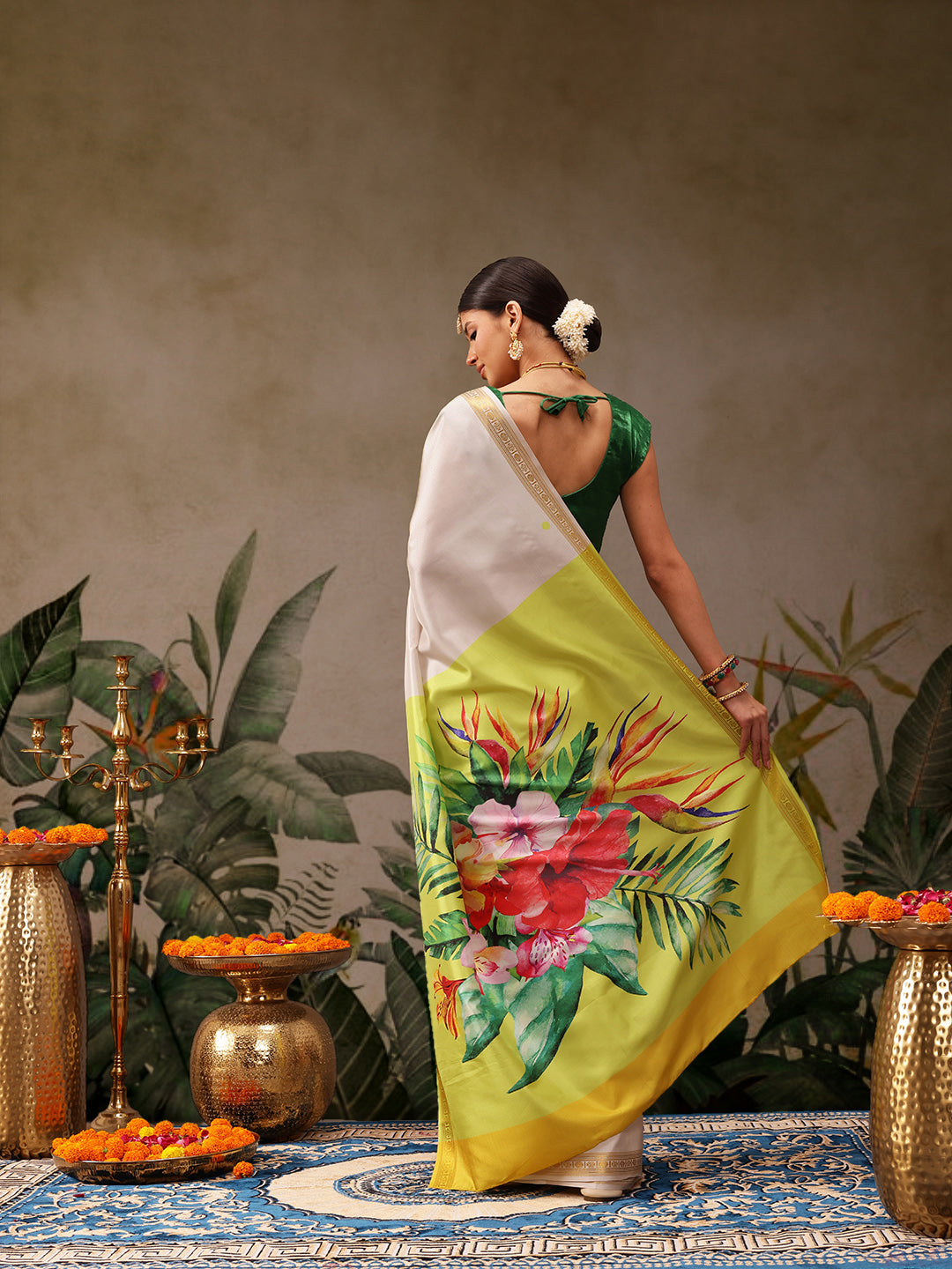 Onam Special Floral Printed Silk Kasavu Saree