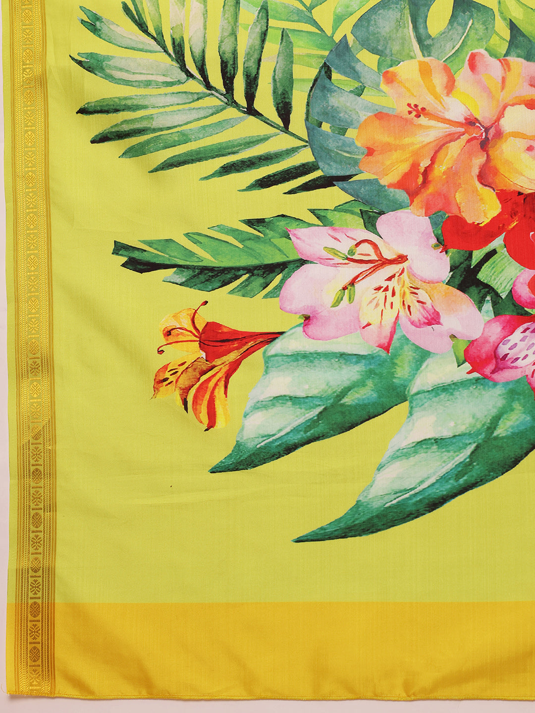 Onam Special Floral Printed Silk Kasavu Saree