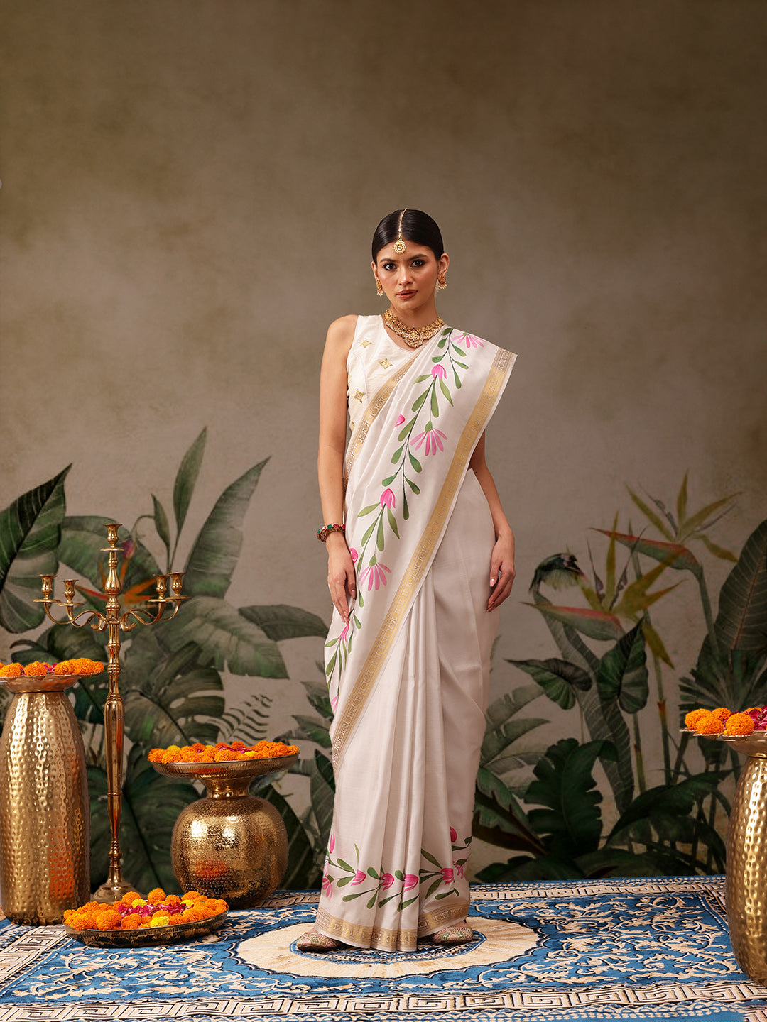 Onam Special Floral Printed Silk Kasavu Saree