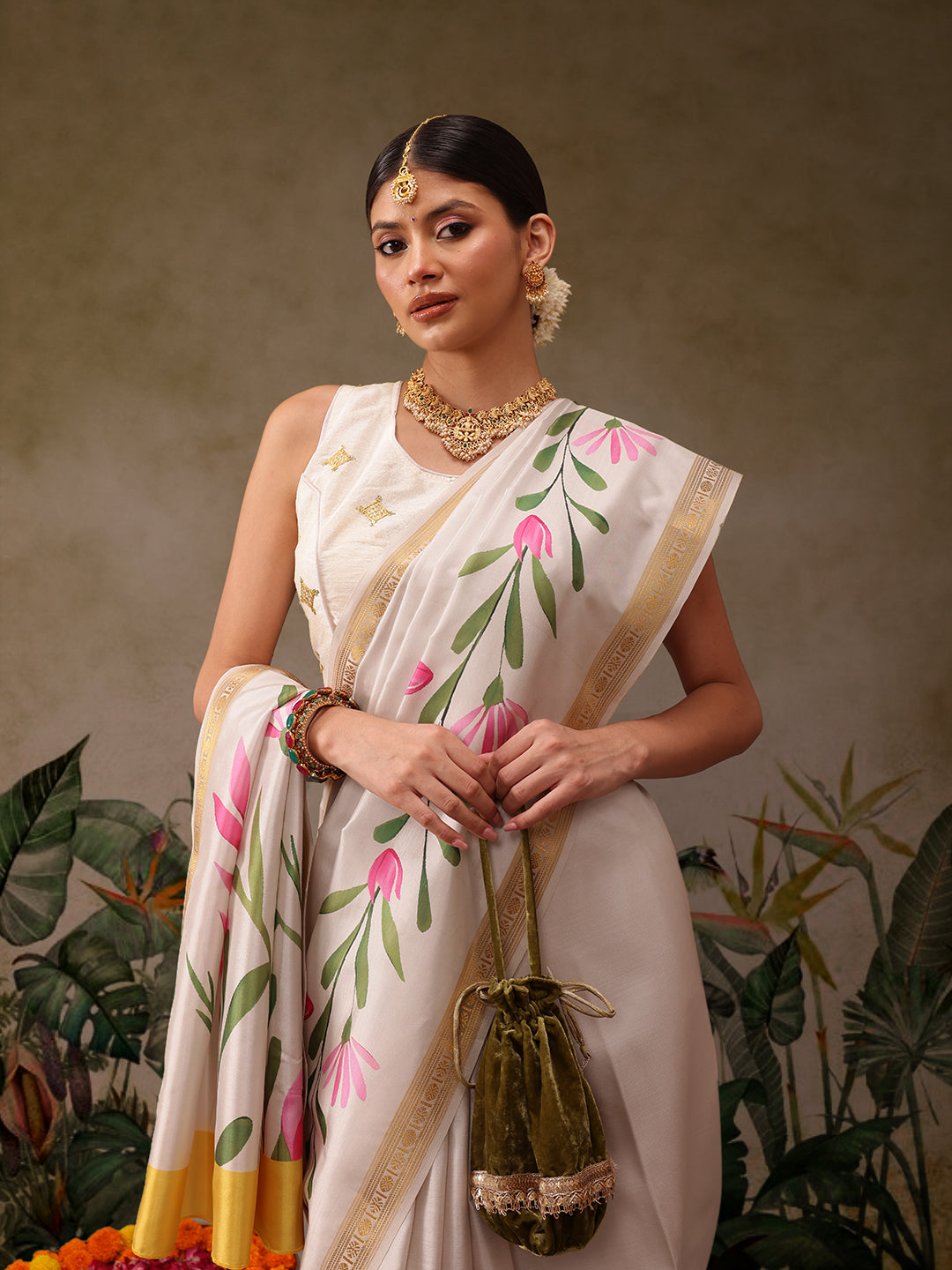 Onam Special Floral Printed Silk Kasavu Saree