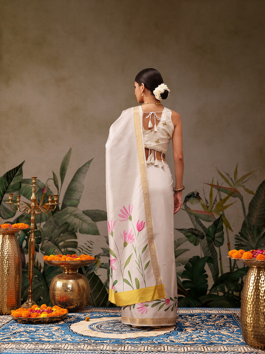 Onam Special Floral Printed Silk Kasavu Saree