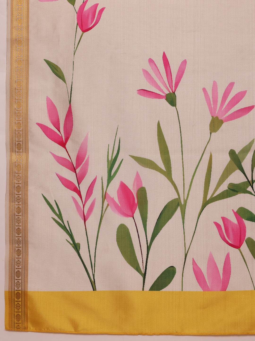 Onam Special Floral Printed Silk Kasavu Saree