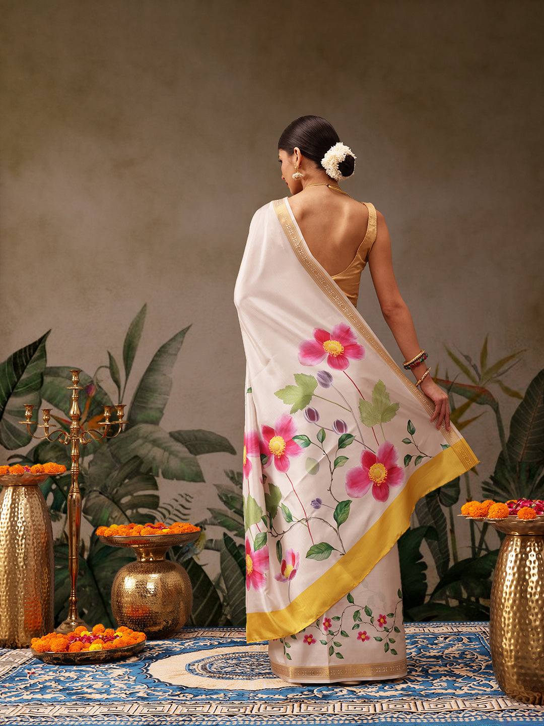 Onam Special Floral Printed Silk Kasavu Saree