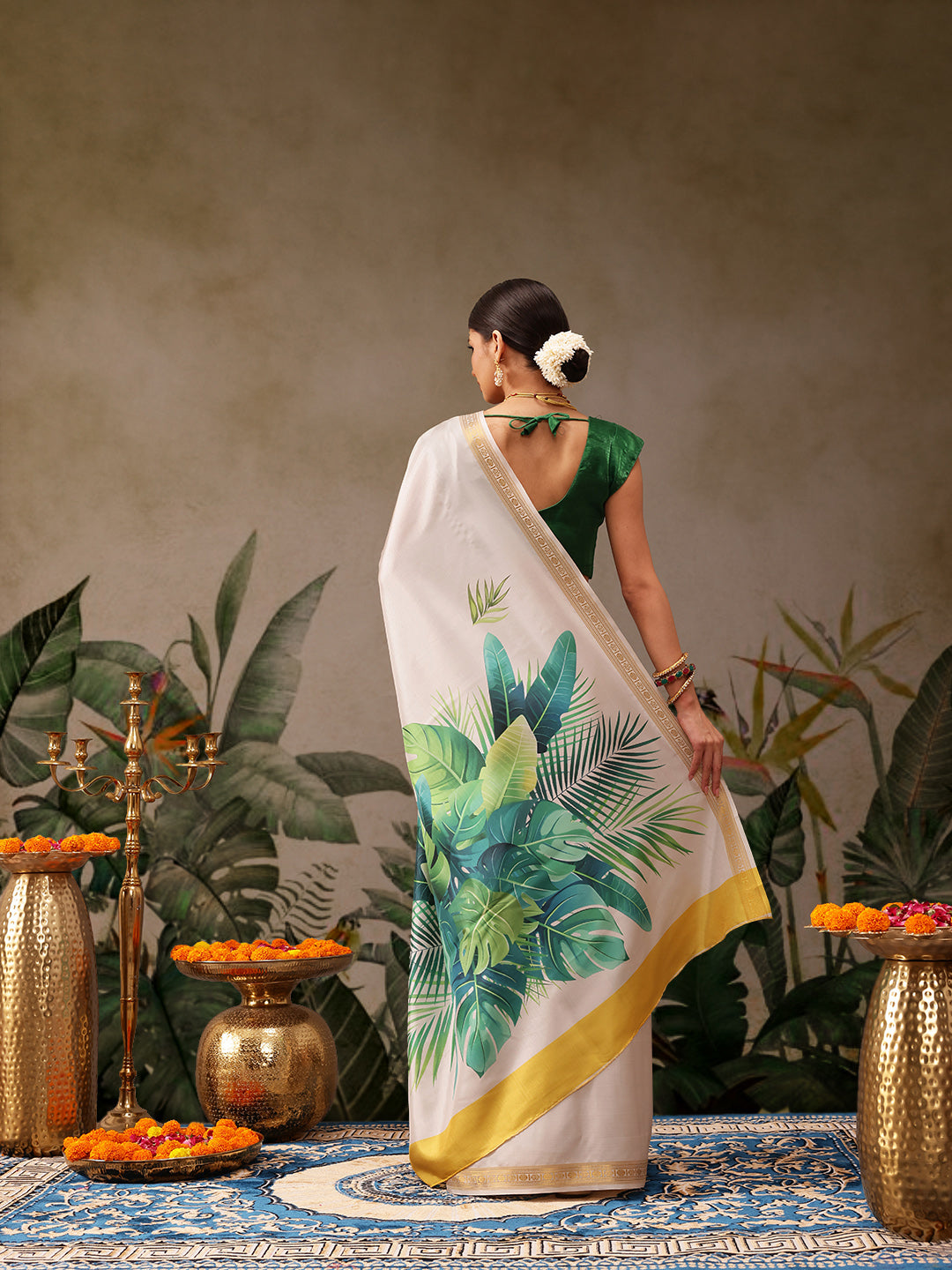 Onam Special Floral Printed Silk Kasavu Saree