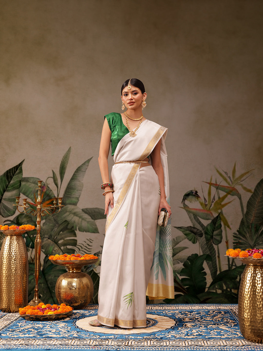 Onam Special Floral Printed Silk Kasavu Saree