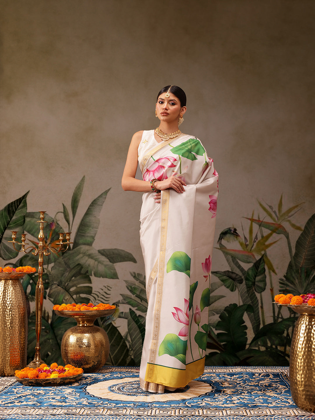 Onam Special Floral Printed Silk Kasavu Saree