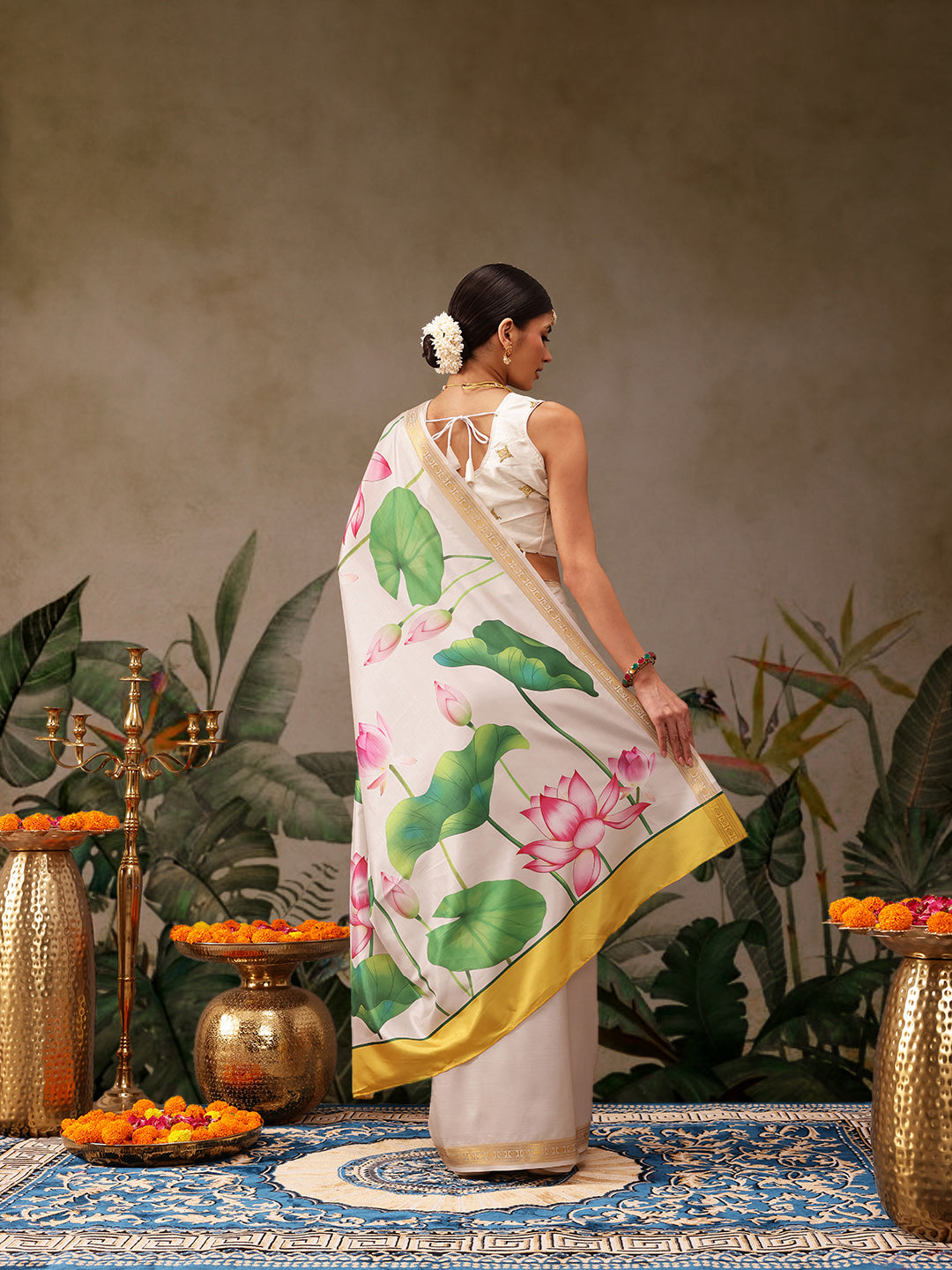 Onam Special Floral Printed Silk Kasavu Saree