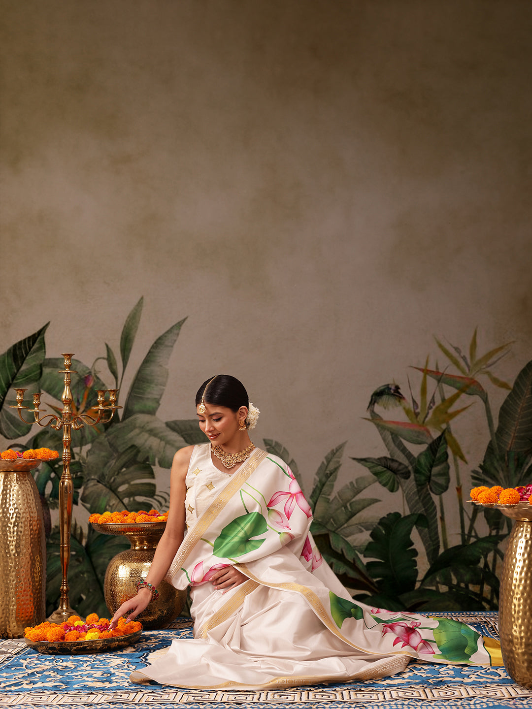 Onam Special Floral Printed Silk Kasavu Saree