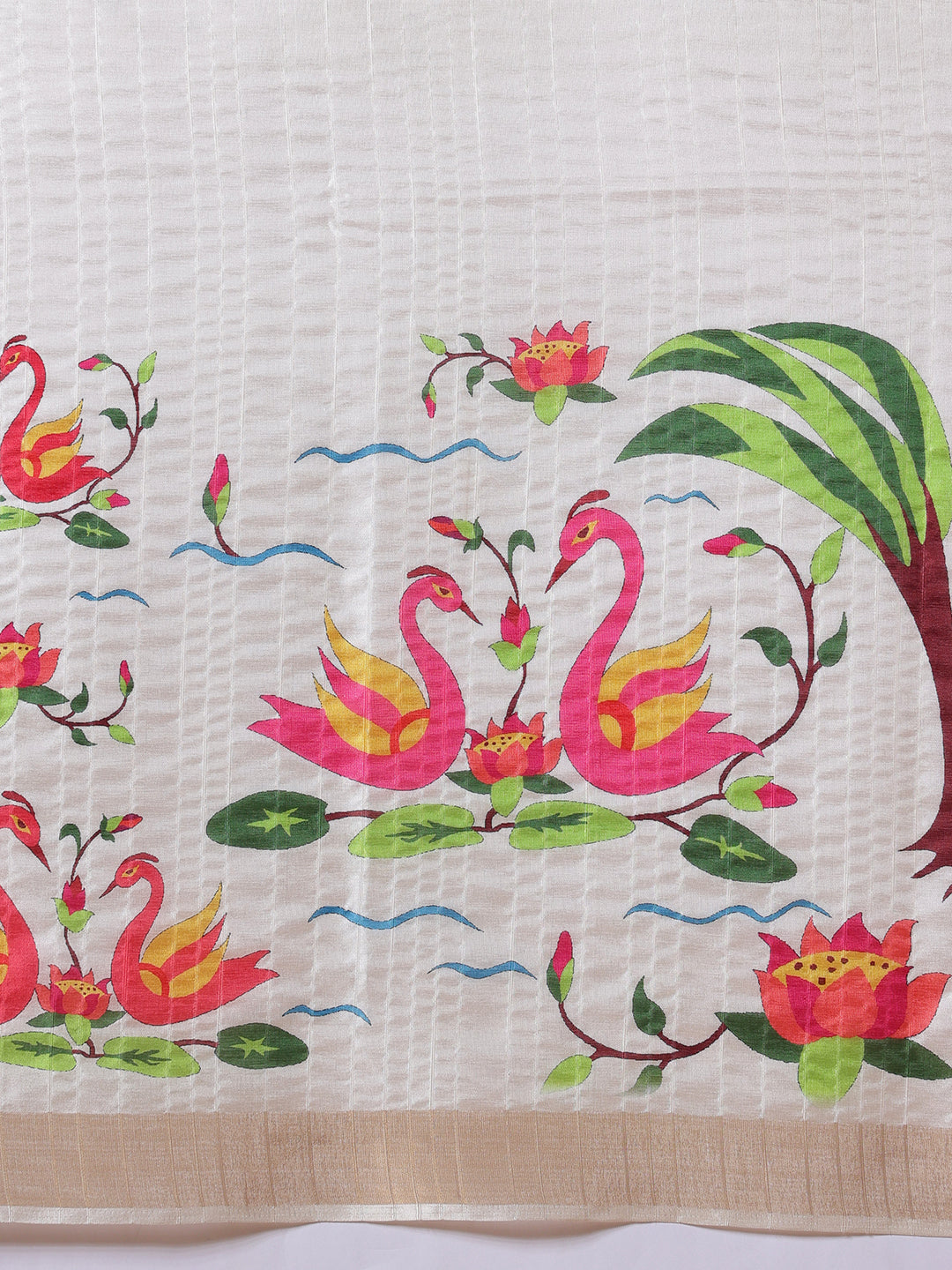 Digital Printed Animal & Floral Printed Tussar Silk Saree With Printed Blouse