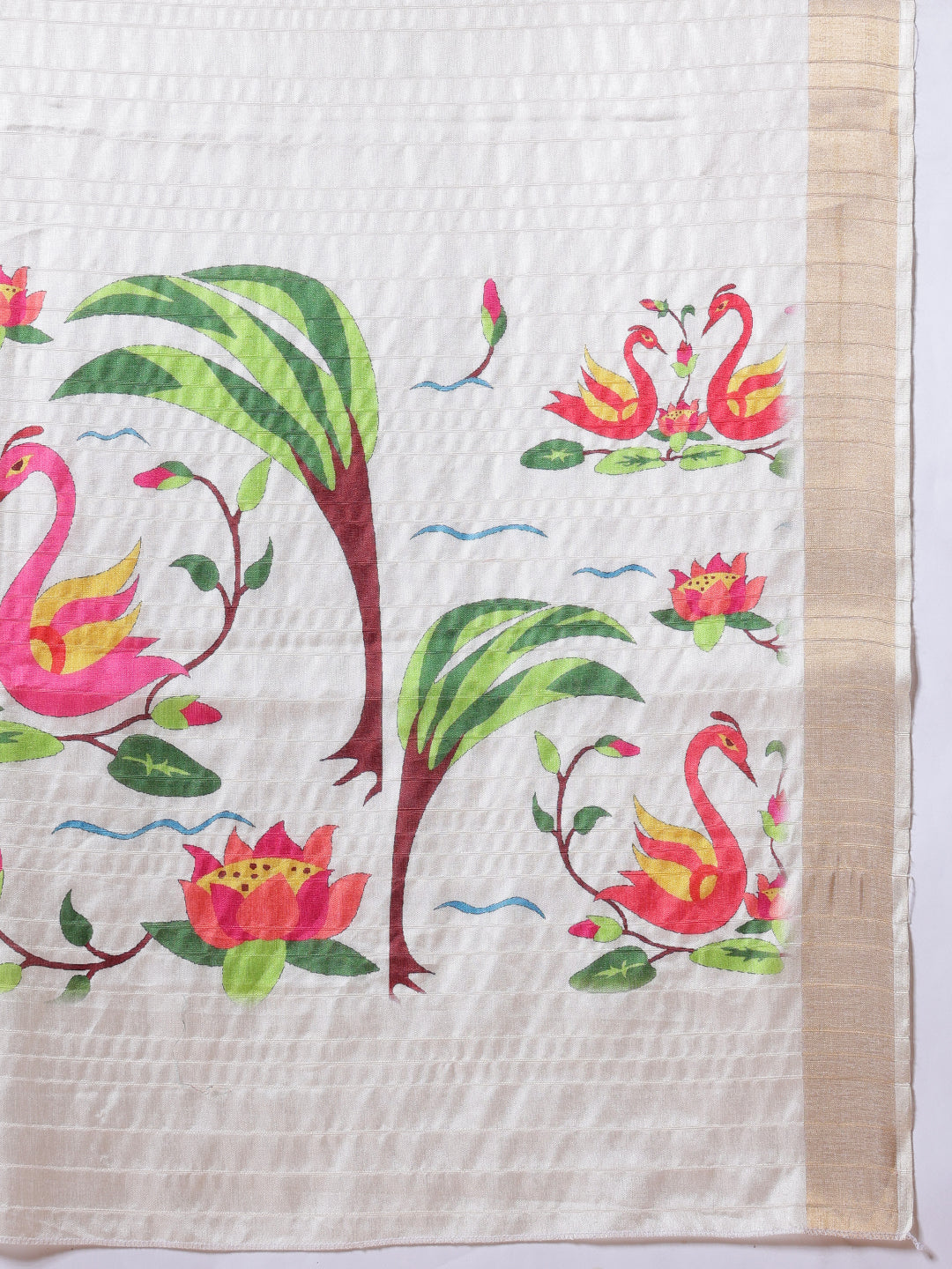Digital Printed Animal & Floral Printed Tussar Silk Saree With Printed Blouse