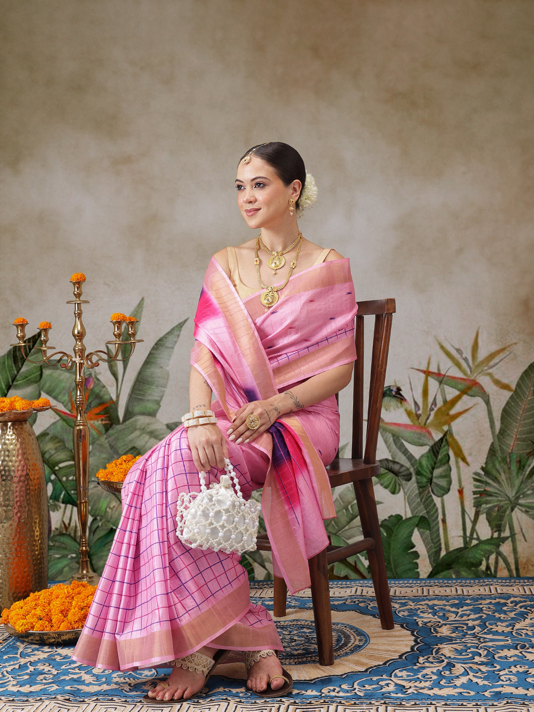 Digital Printed Half & Half Design Saree With Solid Blouse