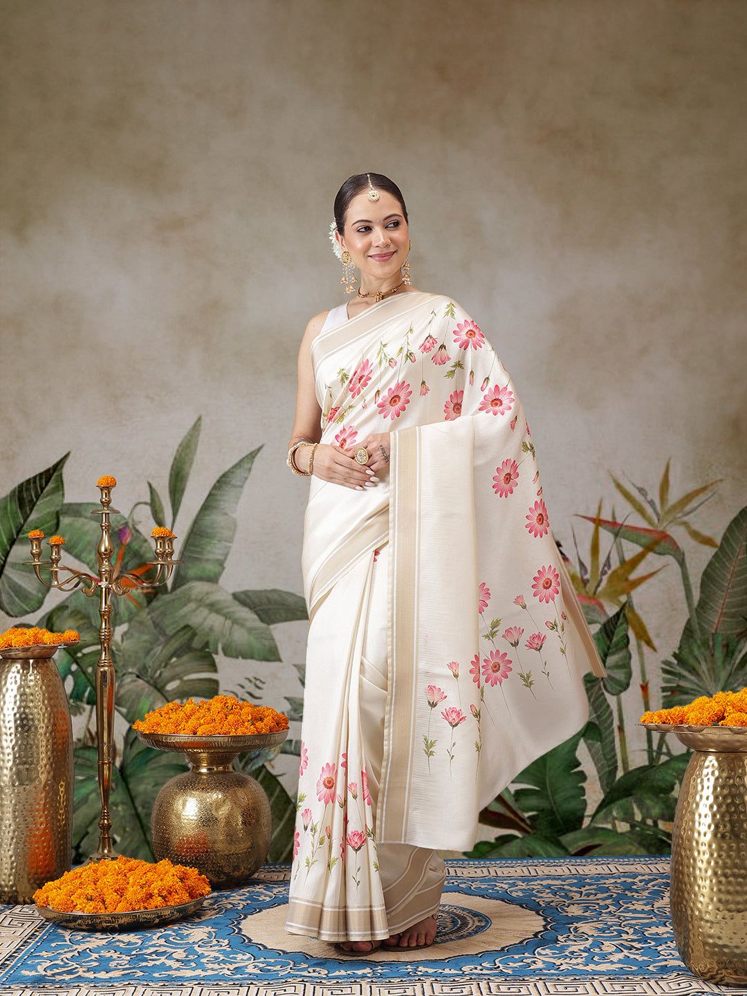 Onam Special Digital Printed Soft Silk Kasavu Saree With Printed Blouse