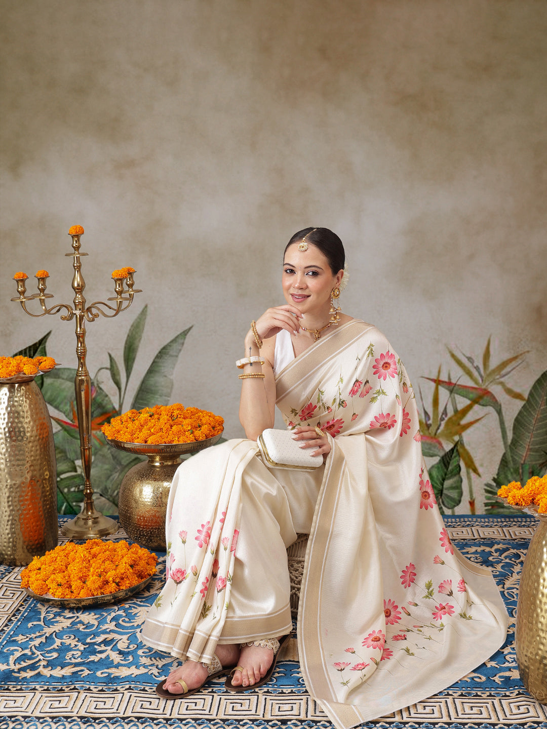 Onam Special Digital Printed Soft Silk Kasavu Saree With Printed Blouse