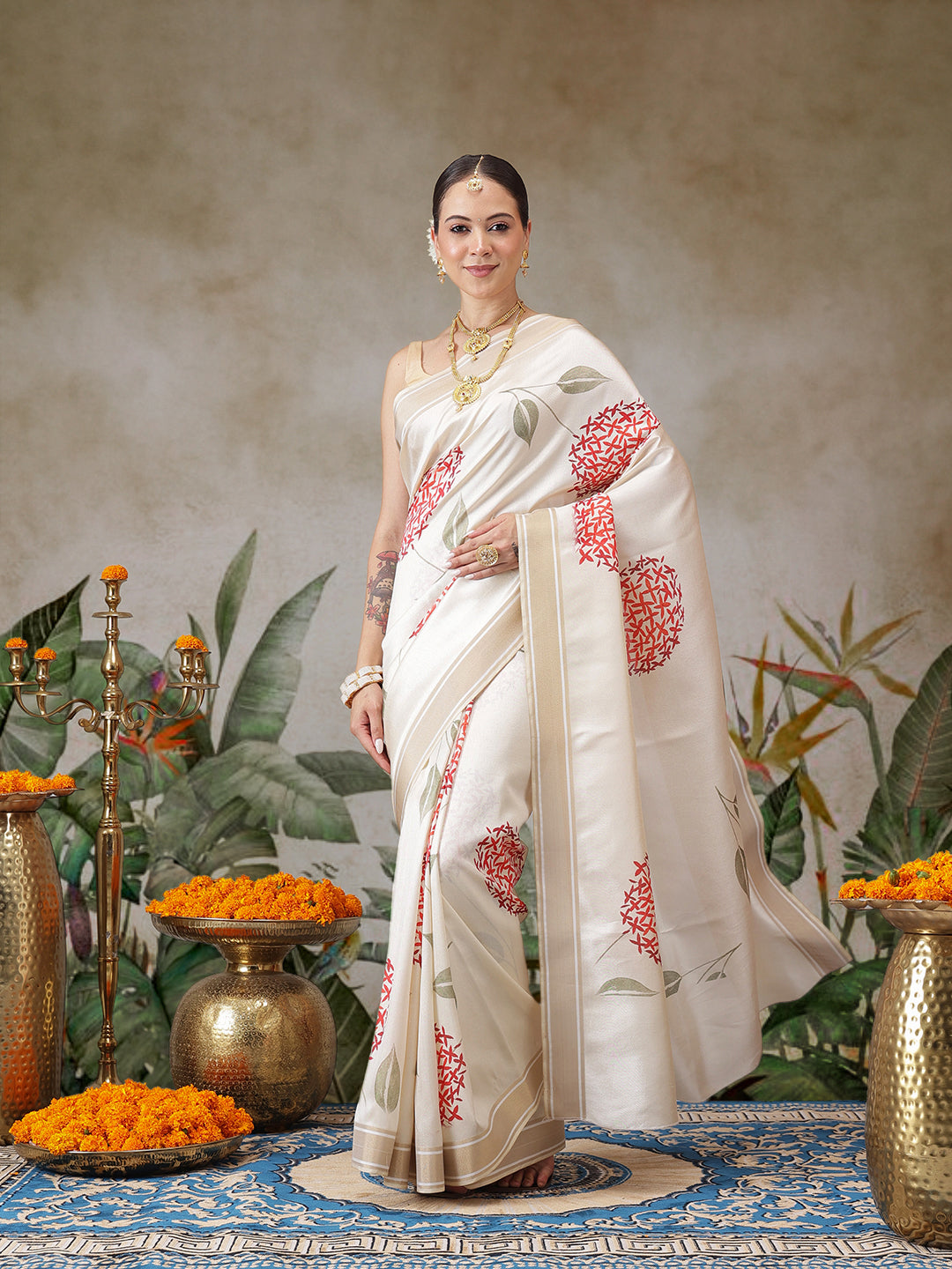 Onam Special Digital Printed Soft Silk Kasavu Saree With Printed Blouse