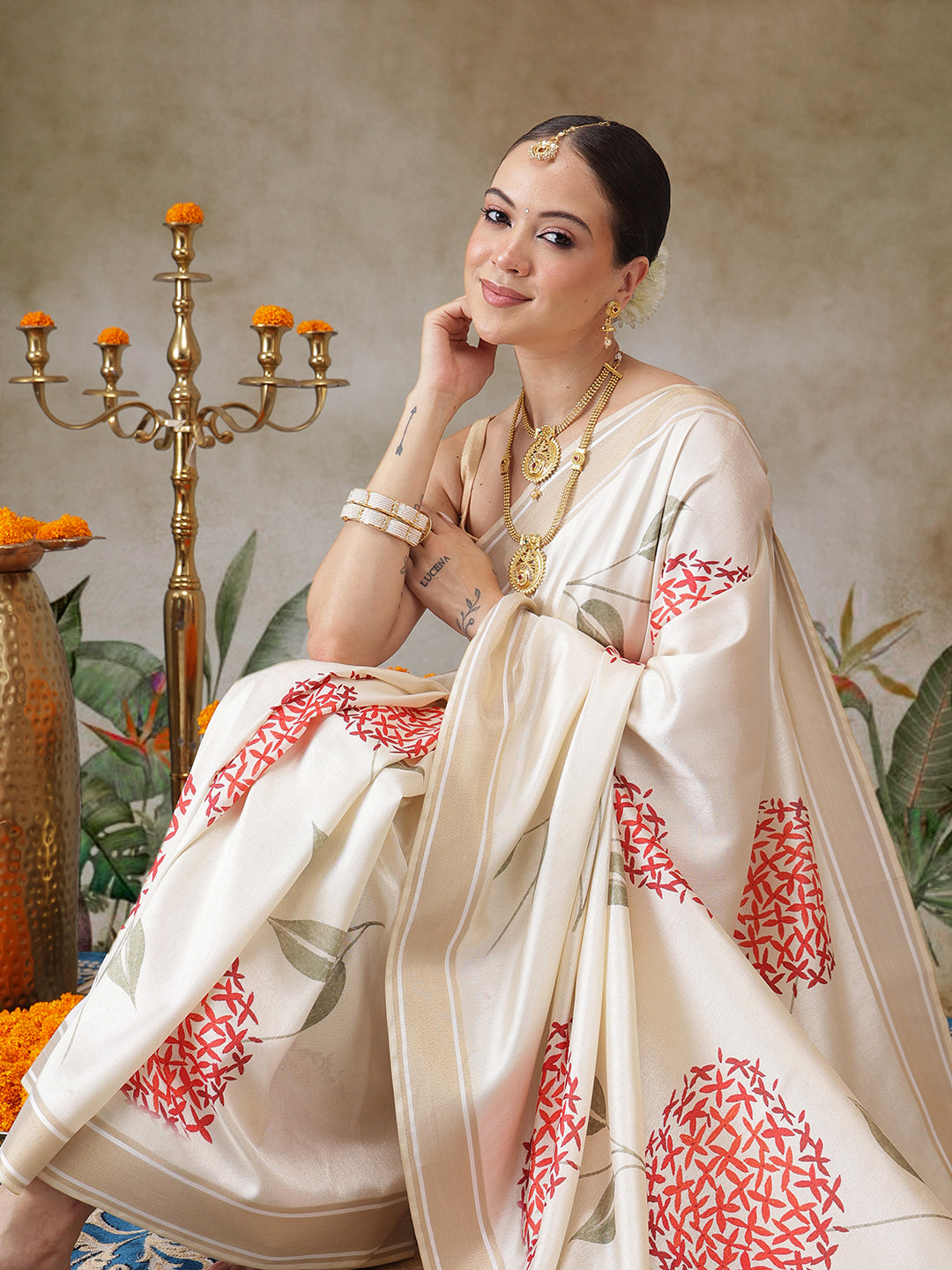 Onam Special Digital Printed Soft Silk Kasavu Saree With Printed Blouse
