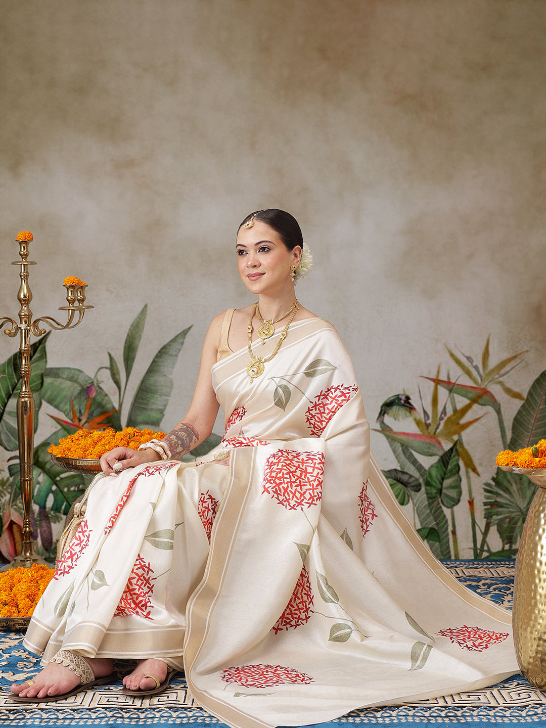 Onam Special Digital Printed Soft Silk Kasavu Saree With Printed Blouse