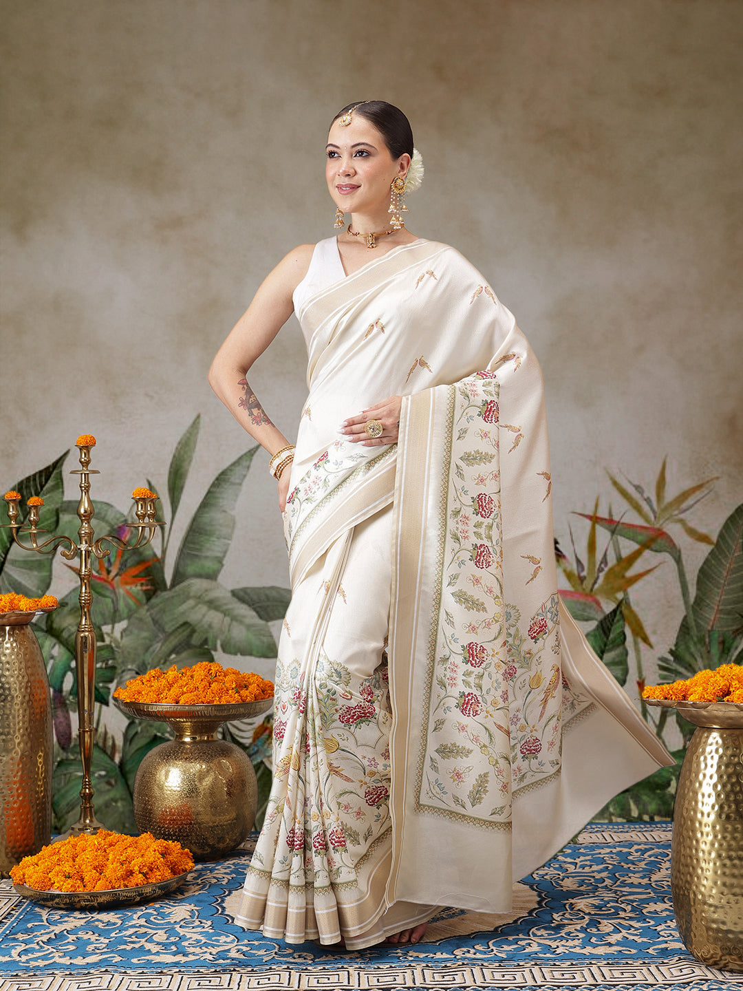 Onam Special Digital Printed Soft Silk Kasavu Saree With Printed Blouse