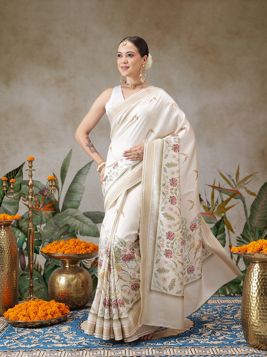 Onam Special Digital Printed Soft Silk Kasavu Saree With Printed Blouse