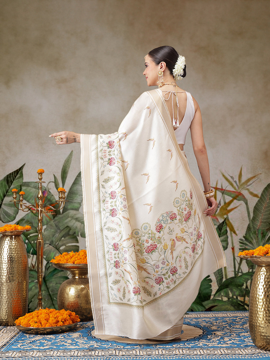 Onam Special Digital Printed Soft Silk Kasavu Saree With Printed Blouse