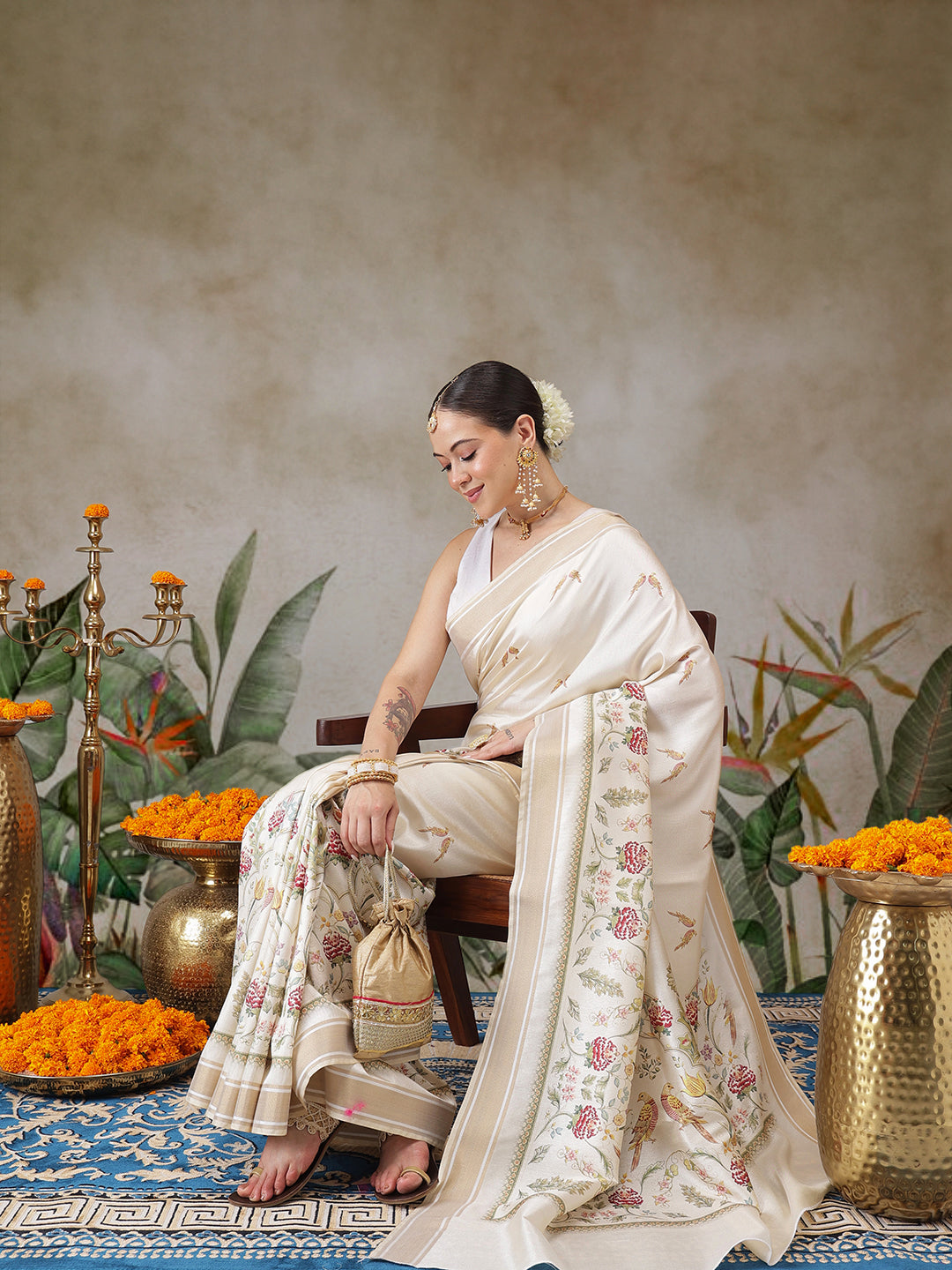 Onam Special Digital Printed Soft Silk Kasavu Saree With Printed Blouse