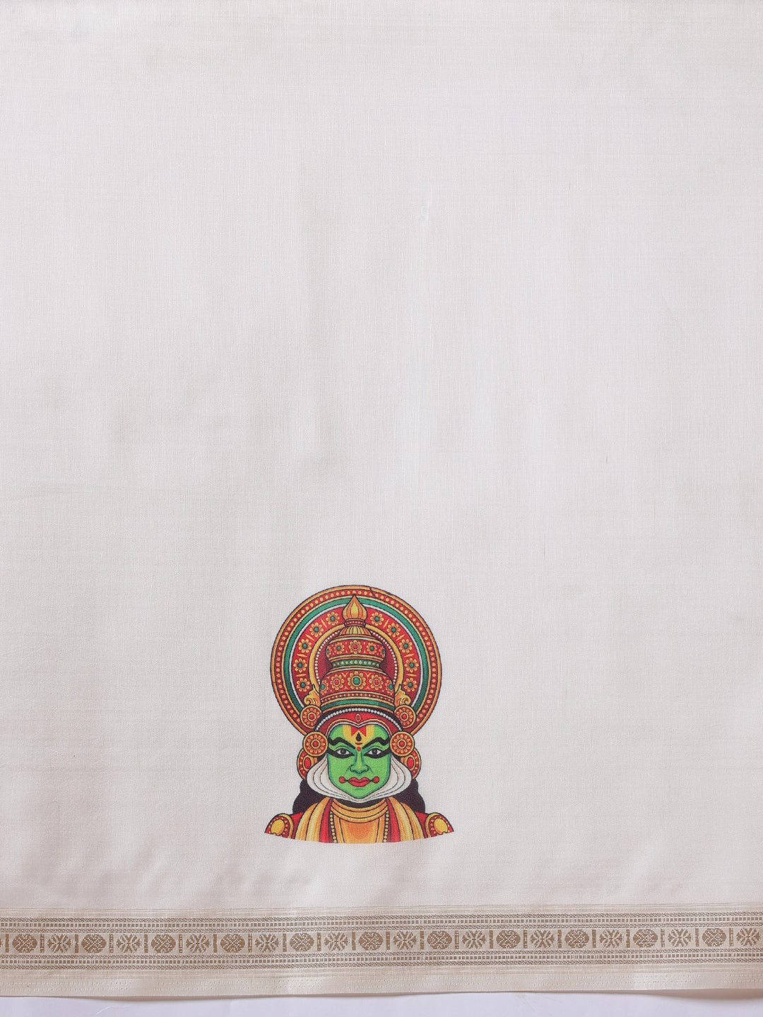 Kathakali Mural Printed Kerla Kasavu Art Silk Saree With Printed Blouse