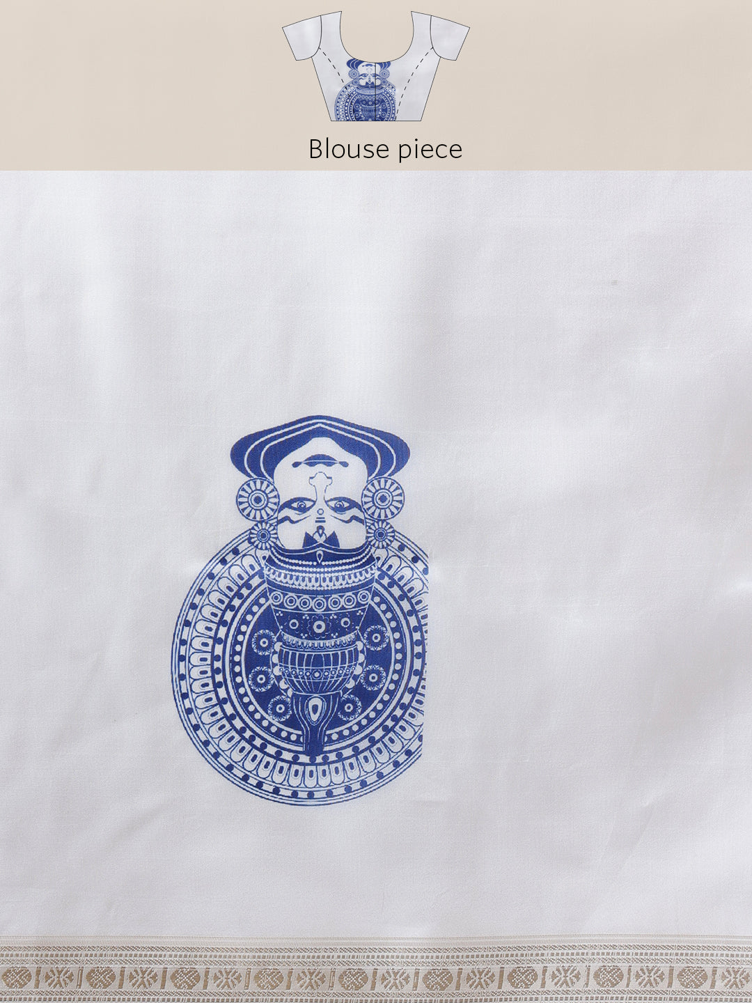 Onam Special Kerla Kasavu Mural Printed Art Silk Saree With Printed Blouse