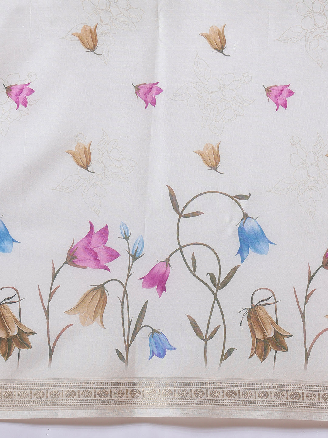 Floral Printed Onam Inspired Kasavu Saree With Printed Blouse