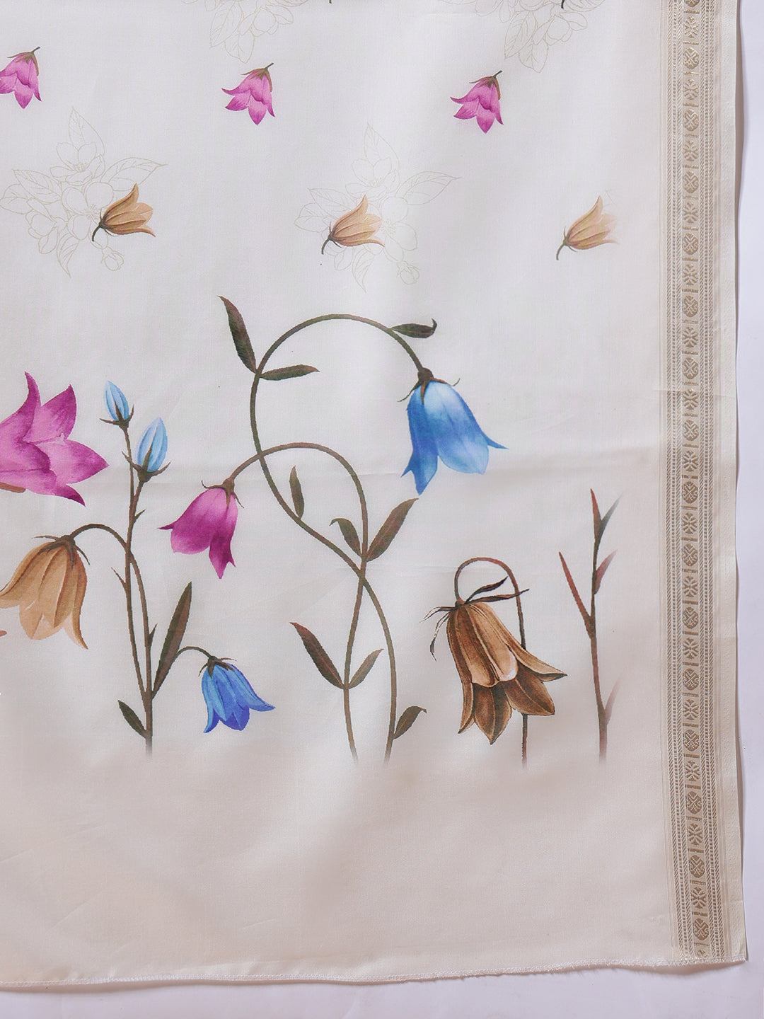 Floral Printed Onam Inspired Kasavu Saree With Printed Blouse